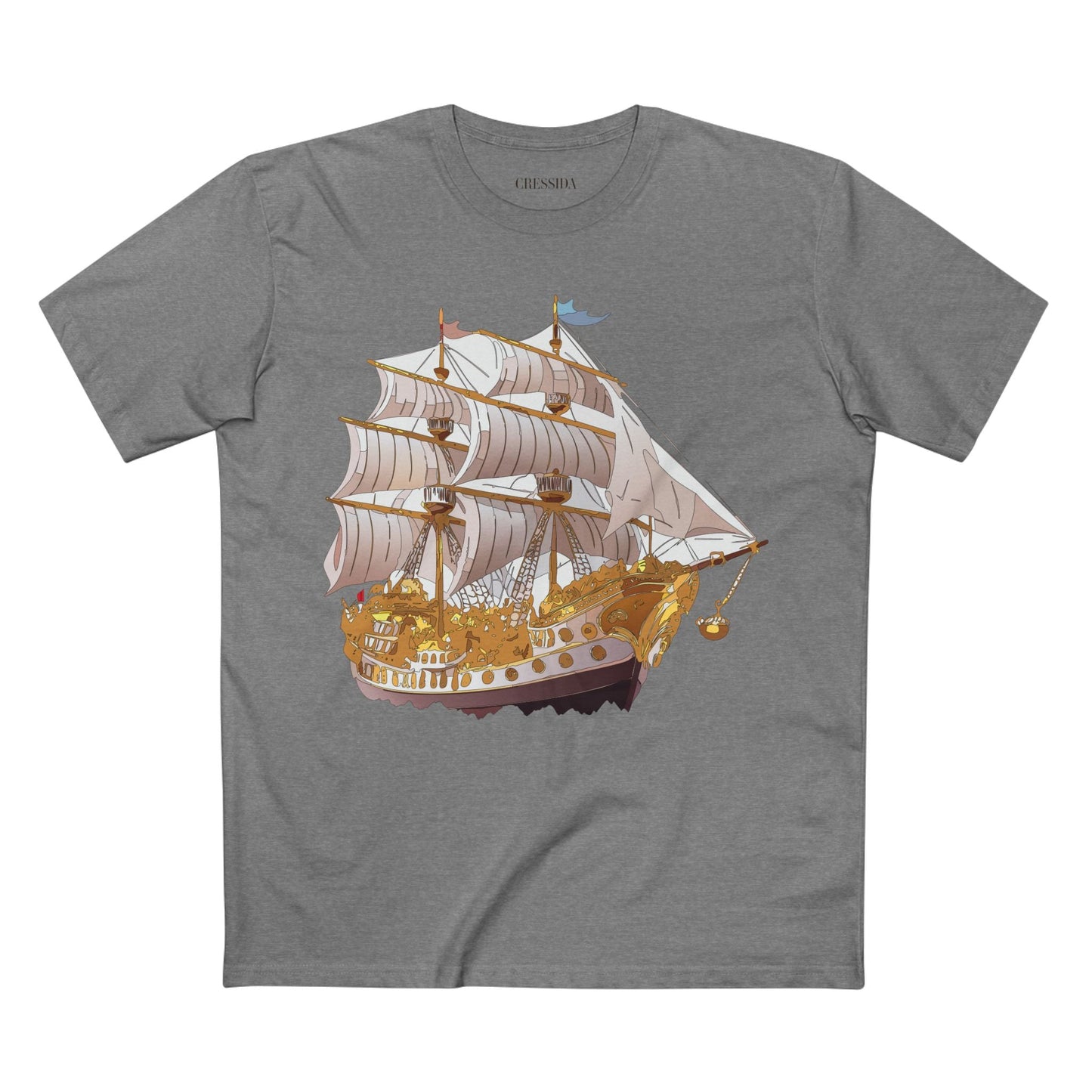 Ship Graphic Unisex 100 Cotton T-Shirt with Gold Frigate Art Design 11