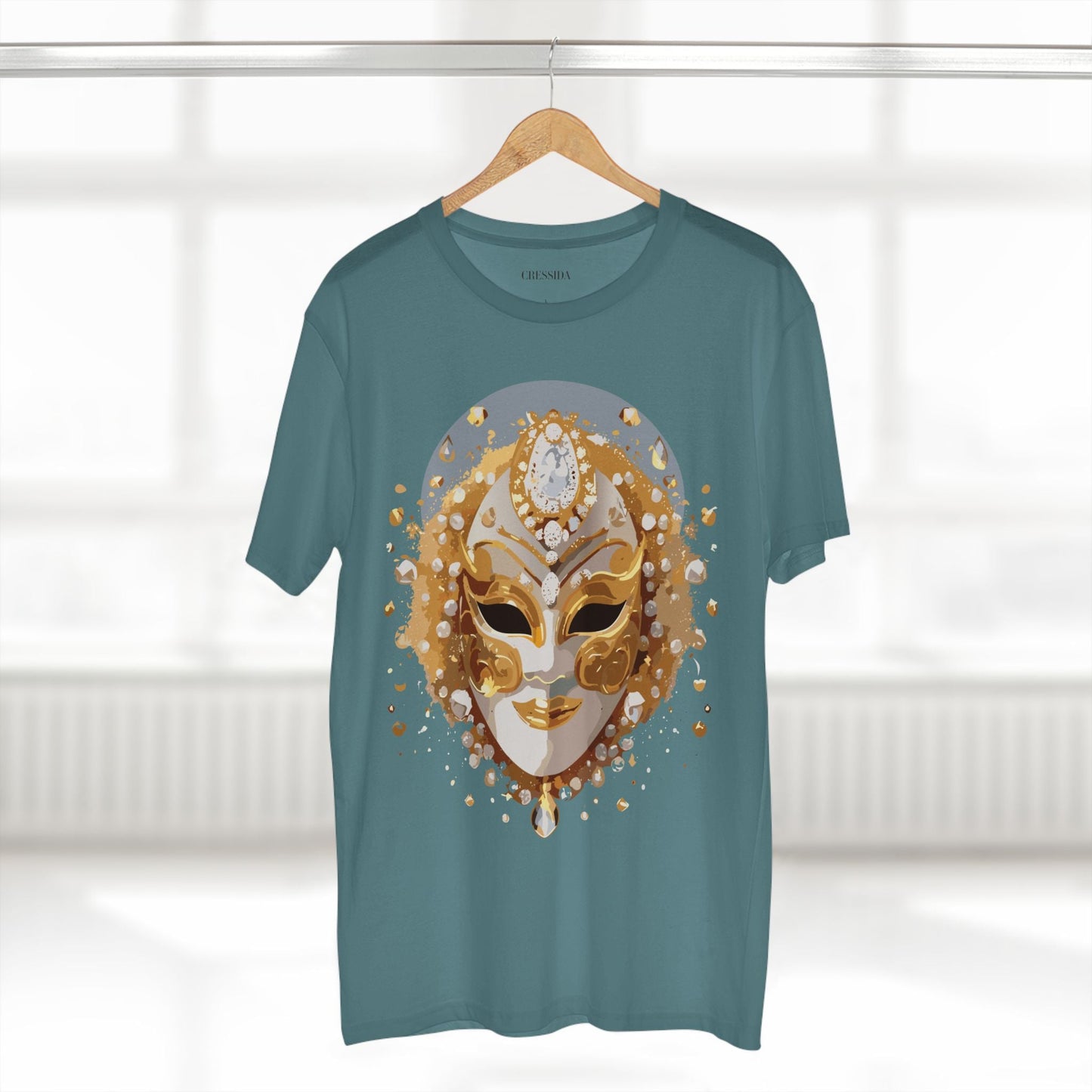 Carnival Mask Graphic T-Shirt Unisex 100 Cotton With Antique Gold Art Design Tee 5