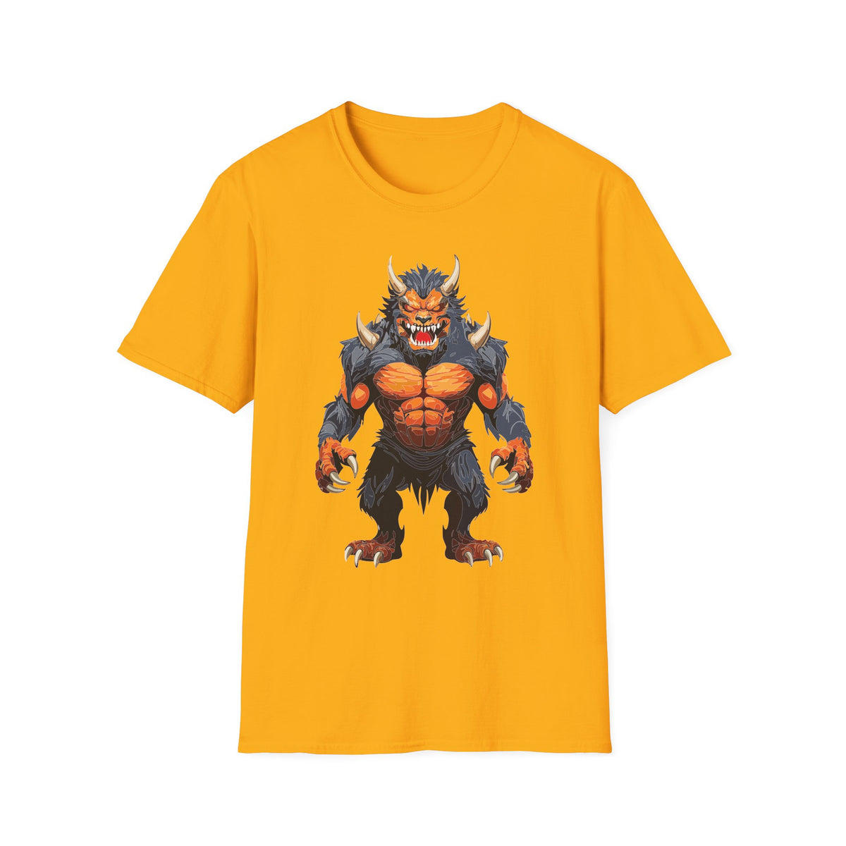 Werewolf Monster T-Shirt — Fierce Fiery Beast Cartoon Graphic Tee Unisex 100 Cotton Gildan T-Shirt
