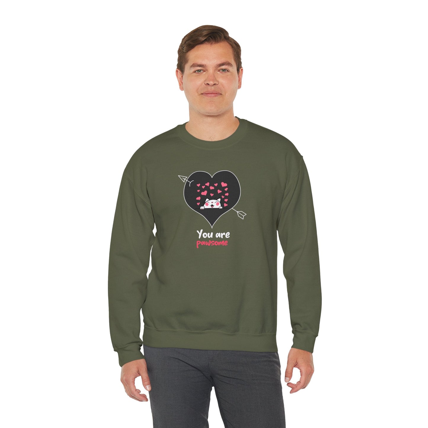 Cat Heart Sweatshirt Valentines Day Fifty Fifty Cotton Poly Unisex Crewneck Gift Idea