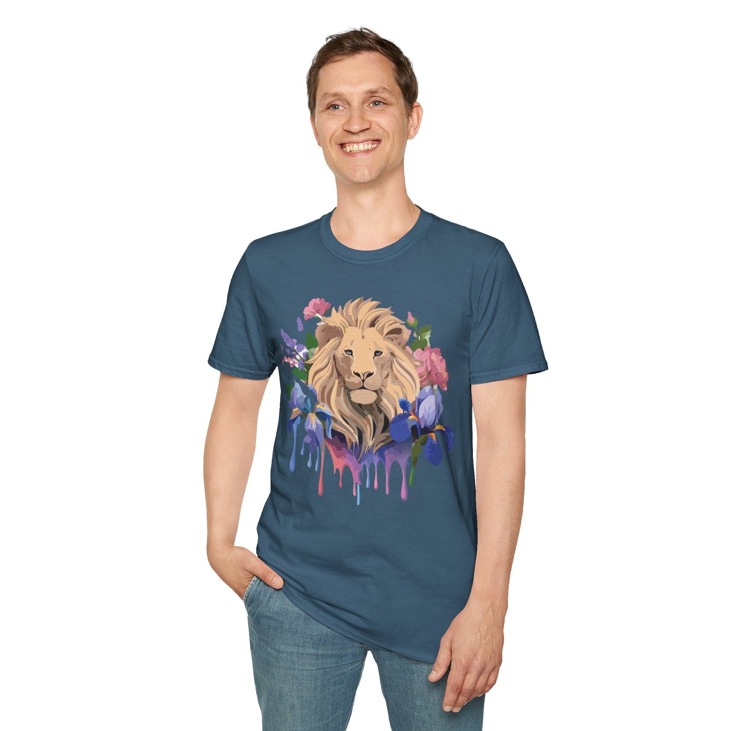 Unisex Softstyle Lion Shirt Floral Lion Tee Animal Print Graphic Tee