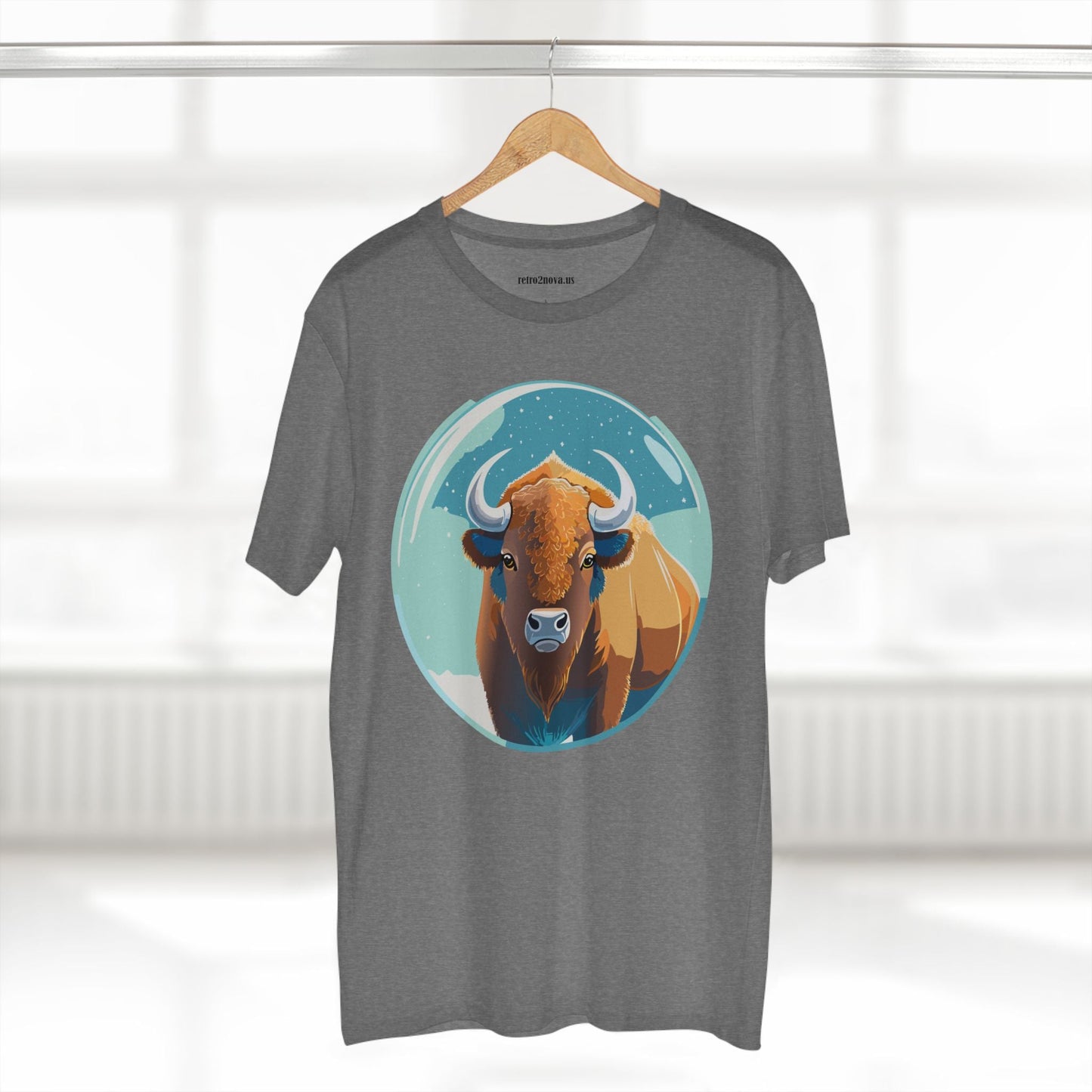 Retro2Nova Bison Art Tee Unisex Premium Cotton Staple Shirt With Original Animal Illustration From Art Collection