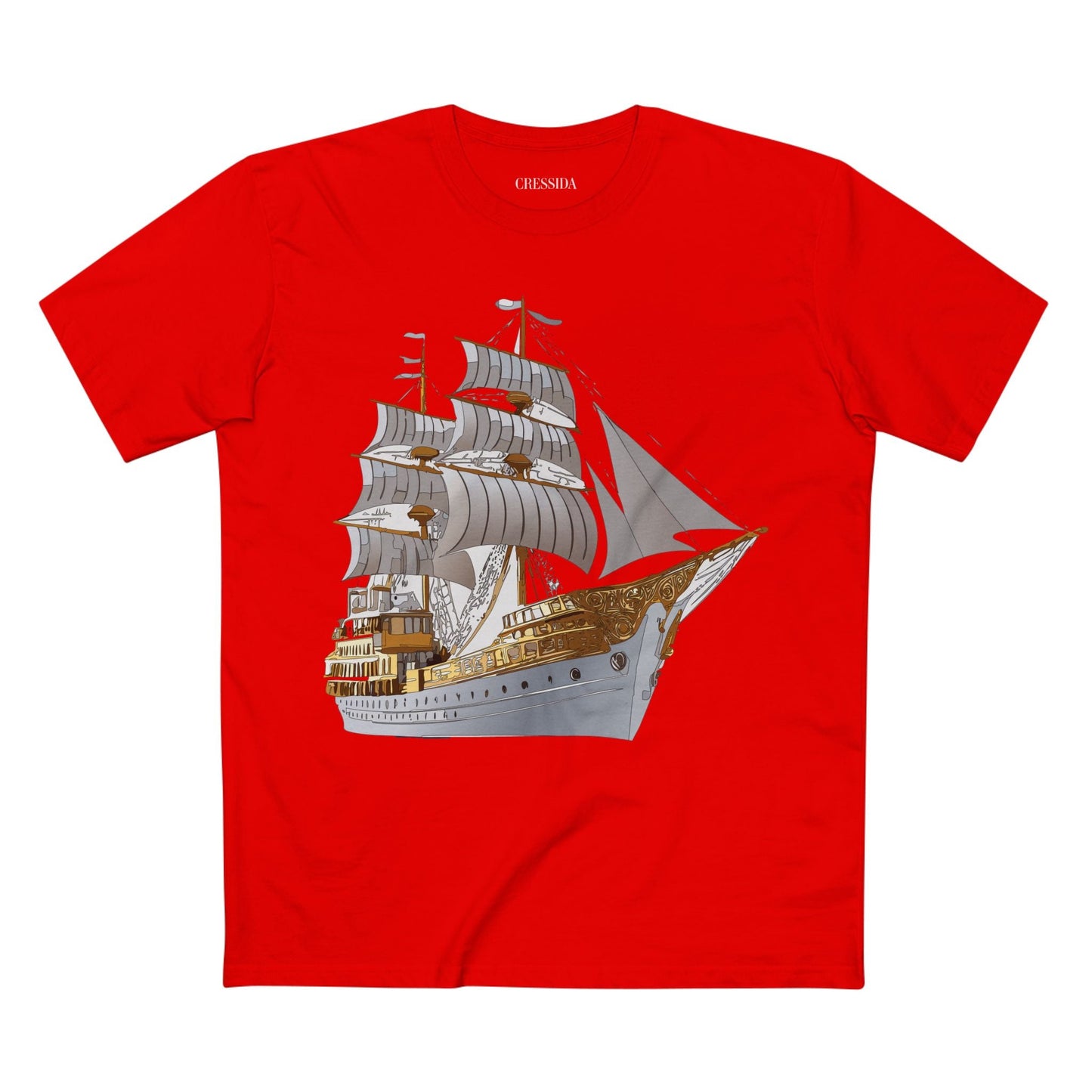 Ship Graphic Unisex 100 Cotton T-Shirt with Gold Frigate Art Design 5