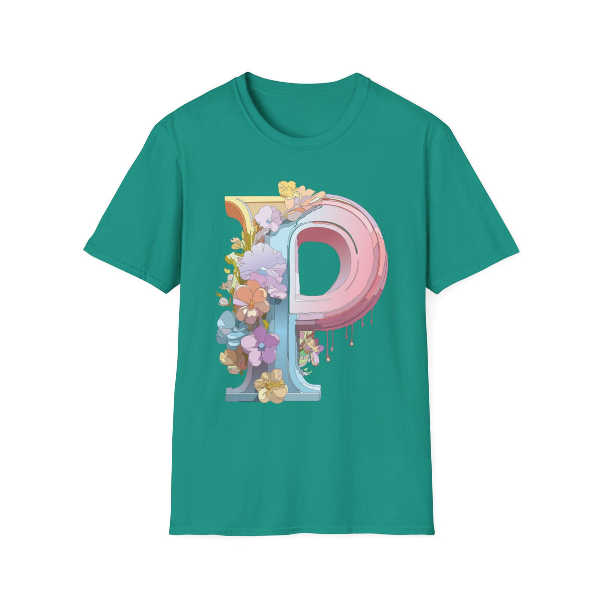 Floral Letter P Monogram T-Shirt | Pink Pastel Initial Tee