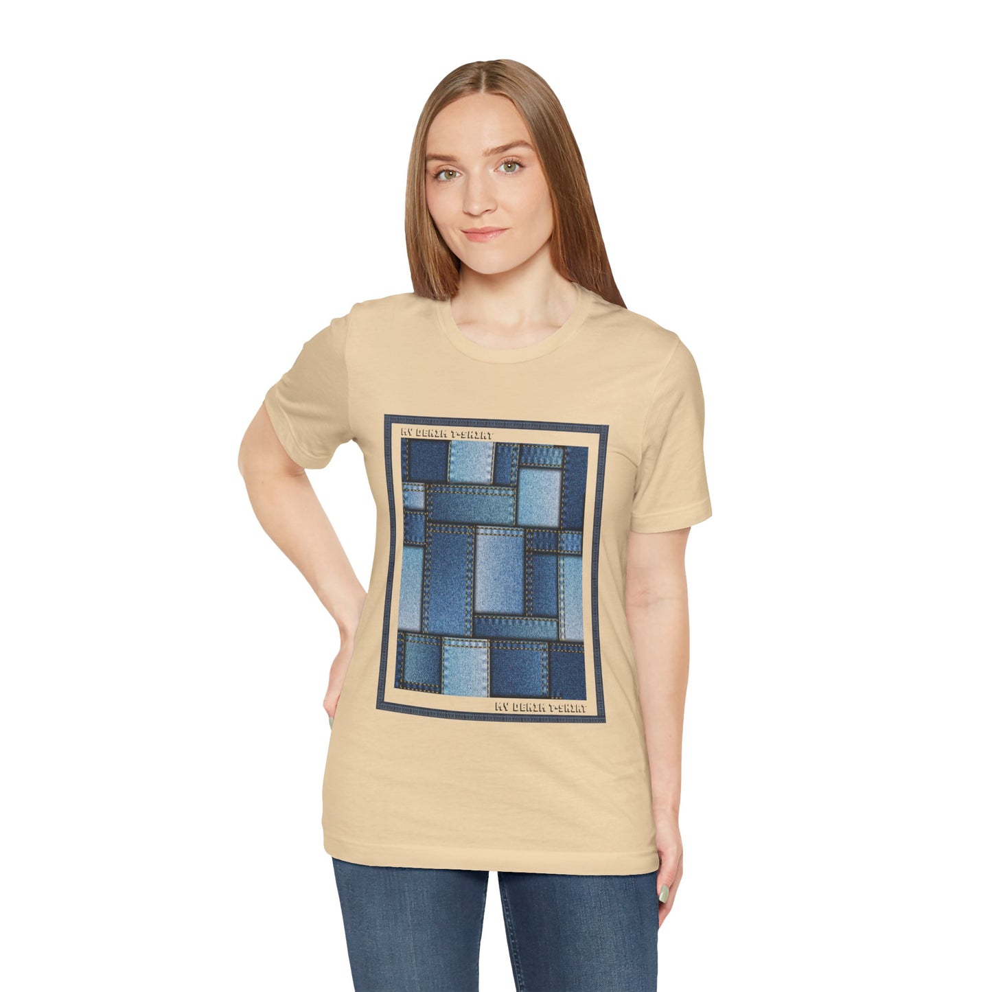 Unisex-T-Shirt aus Baumwolle mit Jeans-Print