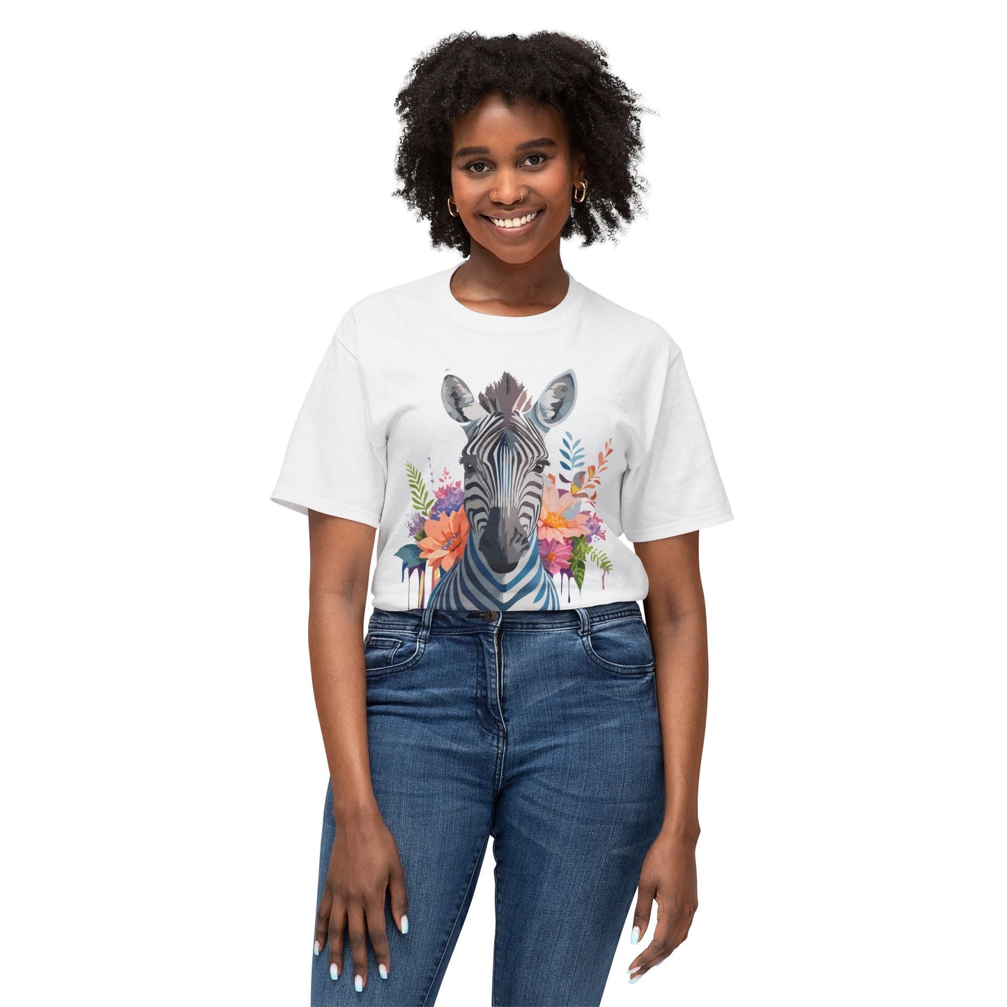 Unisex Zebra Art Print T Shirt HD Cotton Tee Floral Design Made In USA Premium Comfort Breathable