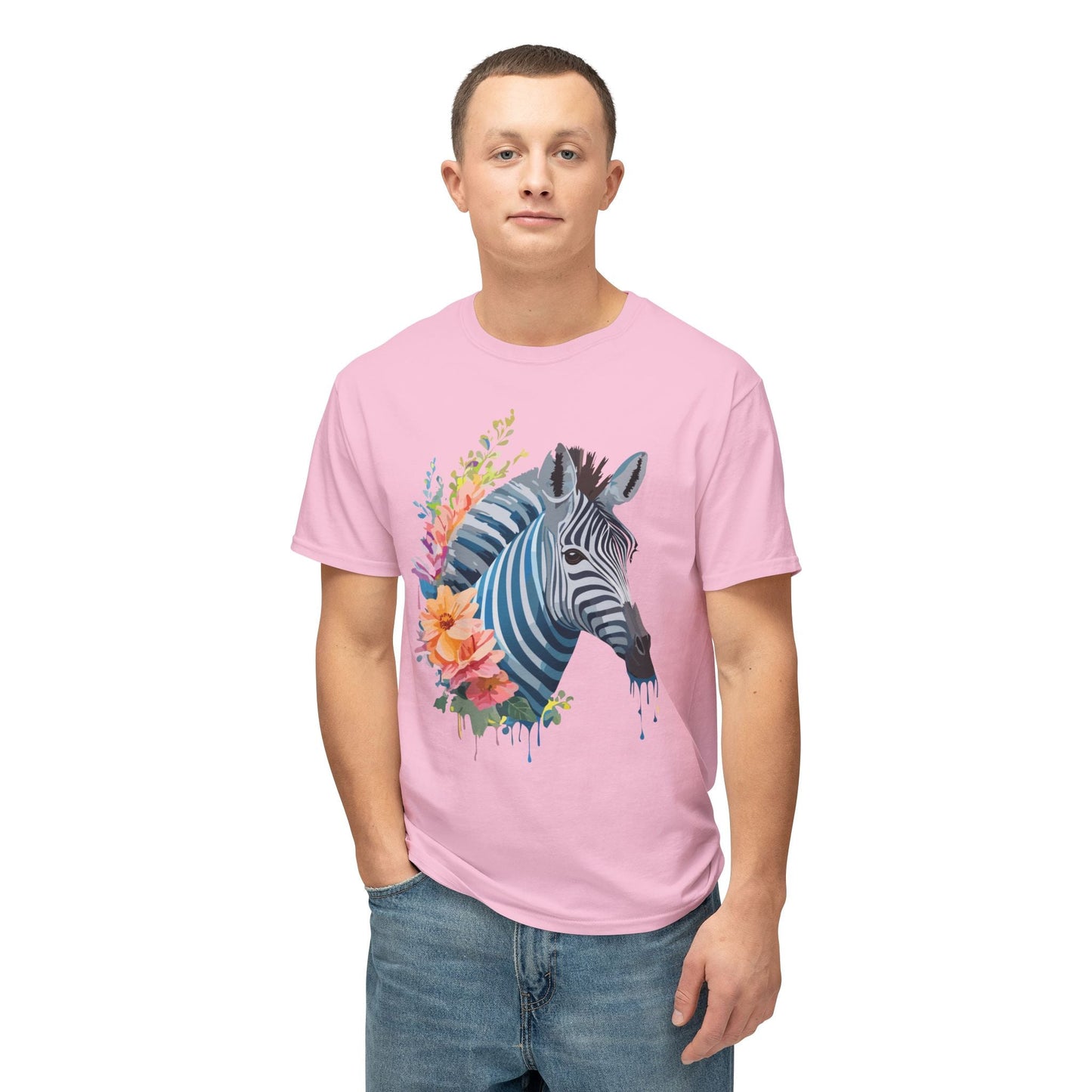 Unisex Zebra Art Print T Shirt 100 Percent Cotton Vintage Floral Design Tee Made In USA