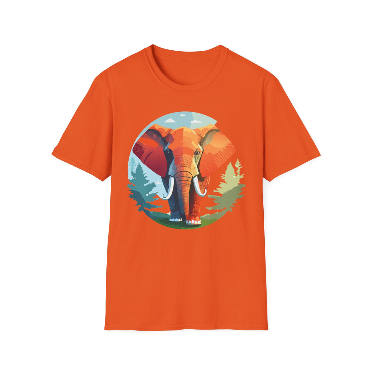 Colorful Elephant Illustration T-Shirt | Vibrant Wildlife Circle Art