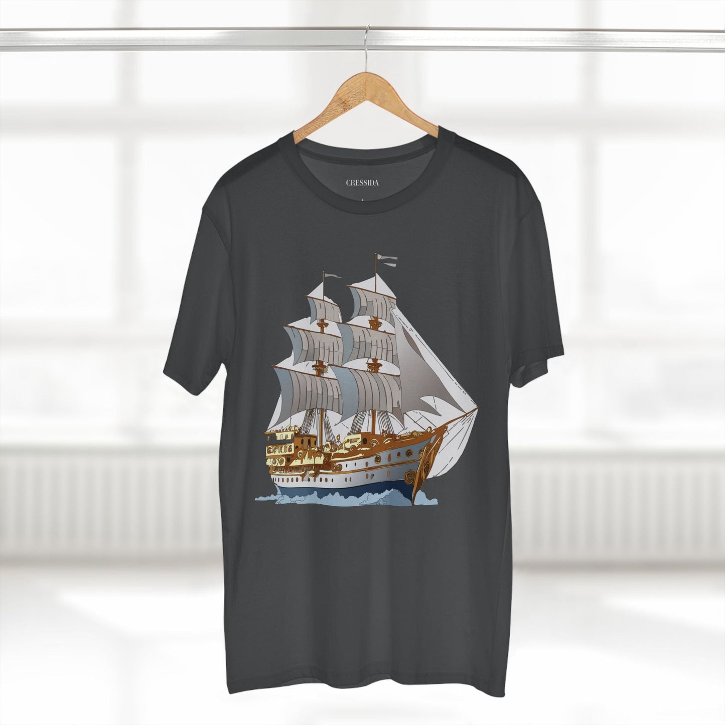 Ship Graphic Unisex 100 Cotton T-Shirt with Gold Frigate Art Design 12