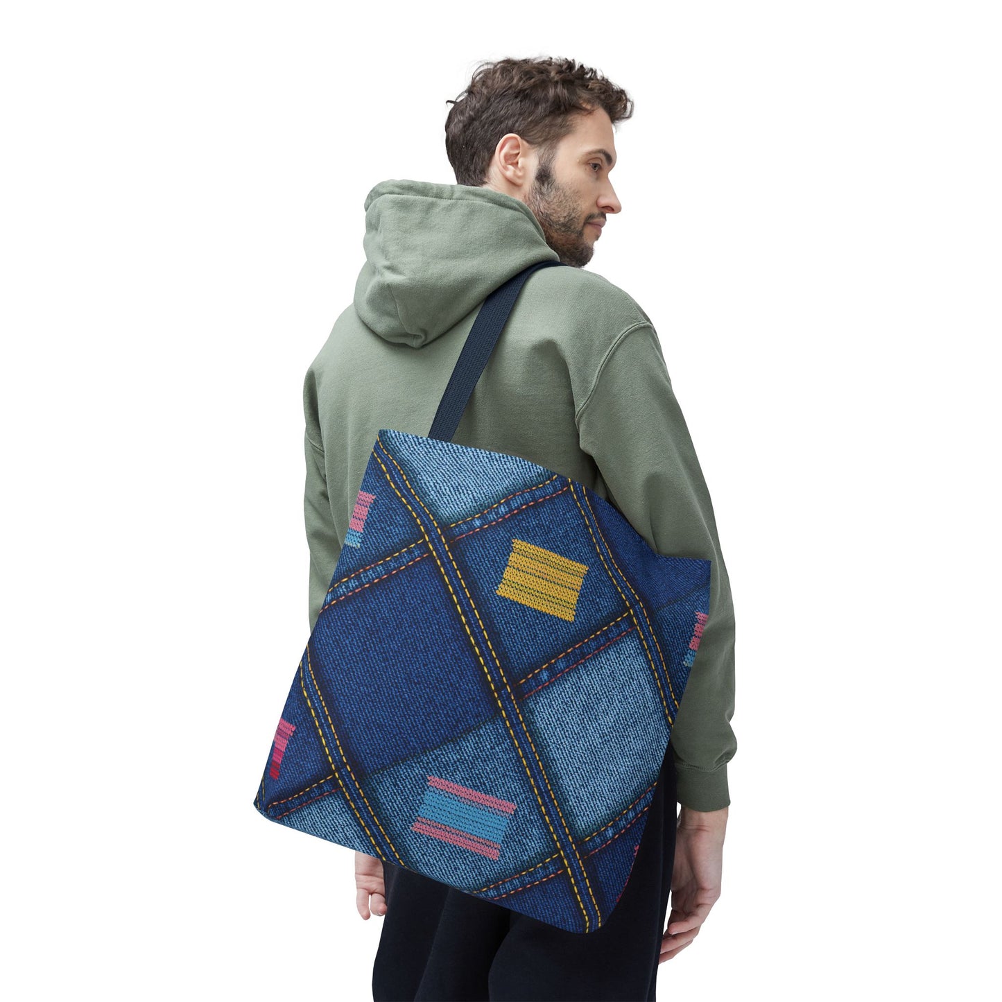 Denim Fabric Imitation Print Unisex Canvas Bag Poly Spun 3 Sizes Tote Bag 146