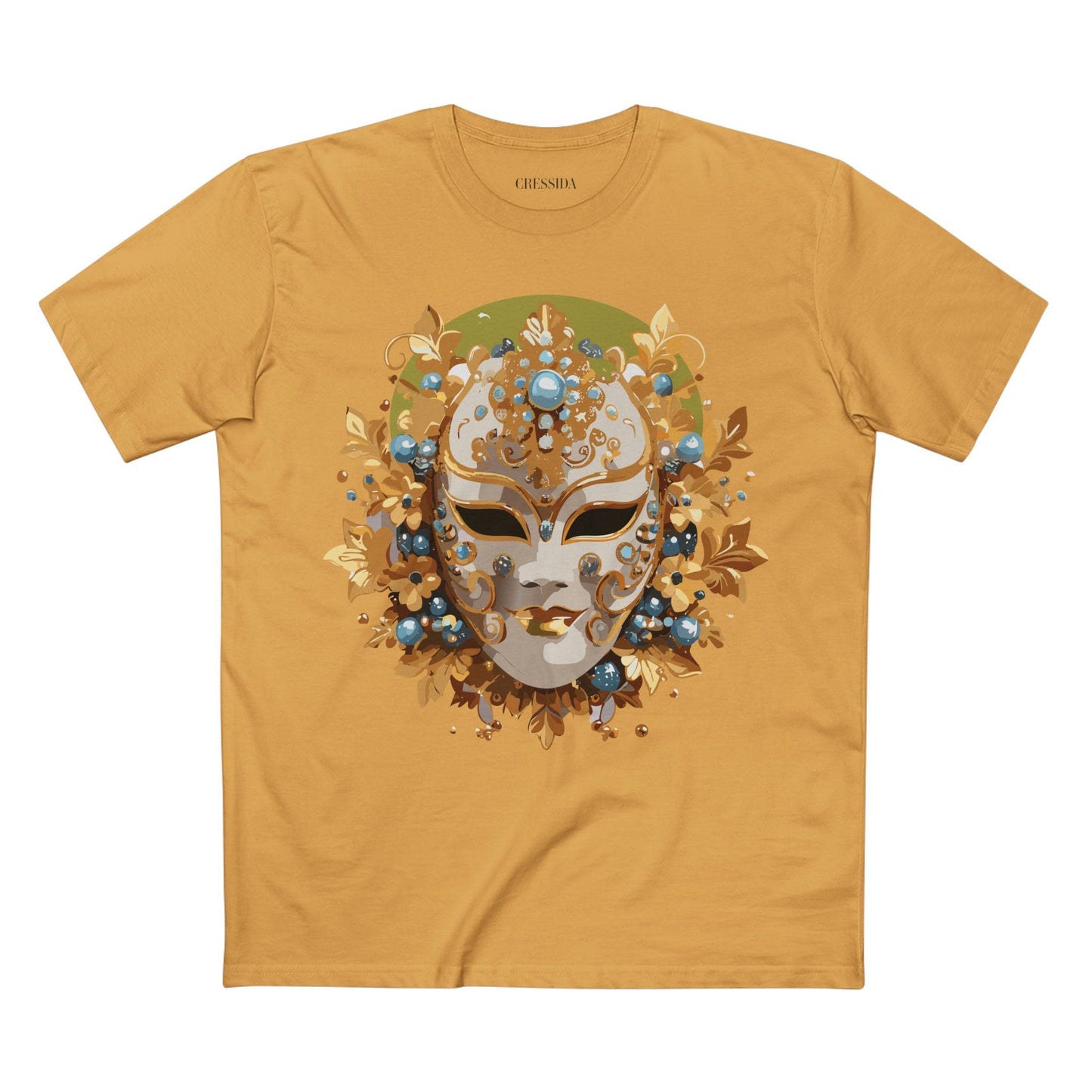 Carnival Mask Graphic T-Shirt Unisex 100 Cotton With Antique Gold Art Design Tee 8