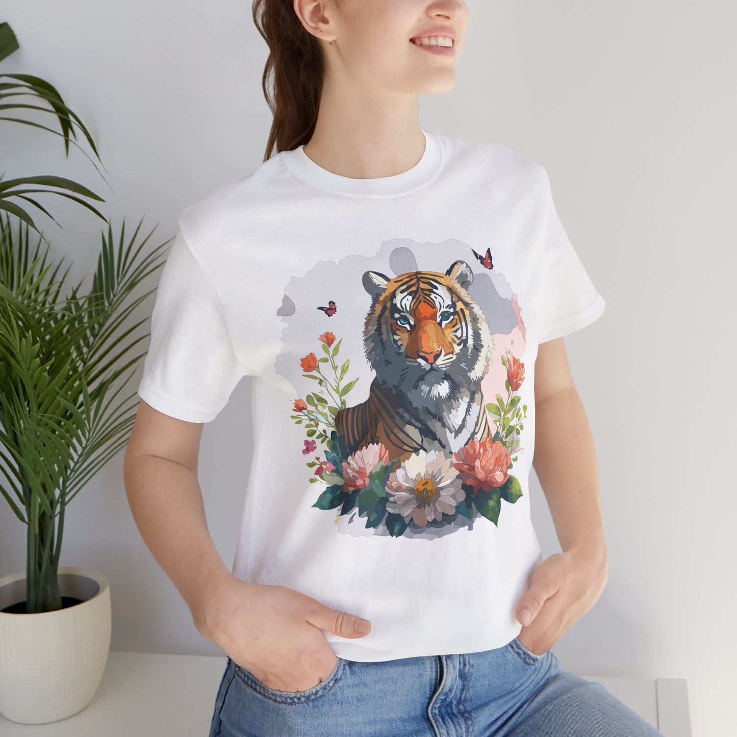 Floral Tiger Graphic Tee, Animal Shirt, Tiger Shirt, Flower Top, T-Shirt with Animal, Art Design
