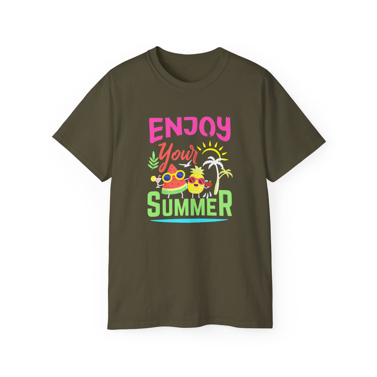 Enjoy Your Summer Tee | Tropical Pineapple Palm Tree Beach Shirt