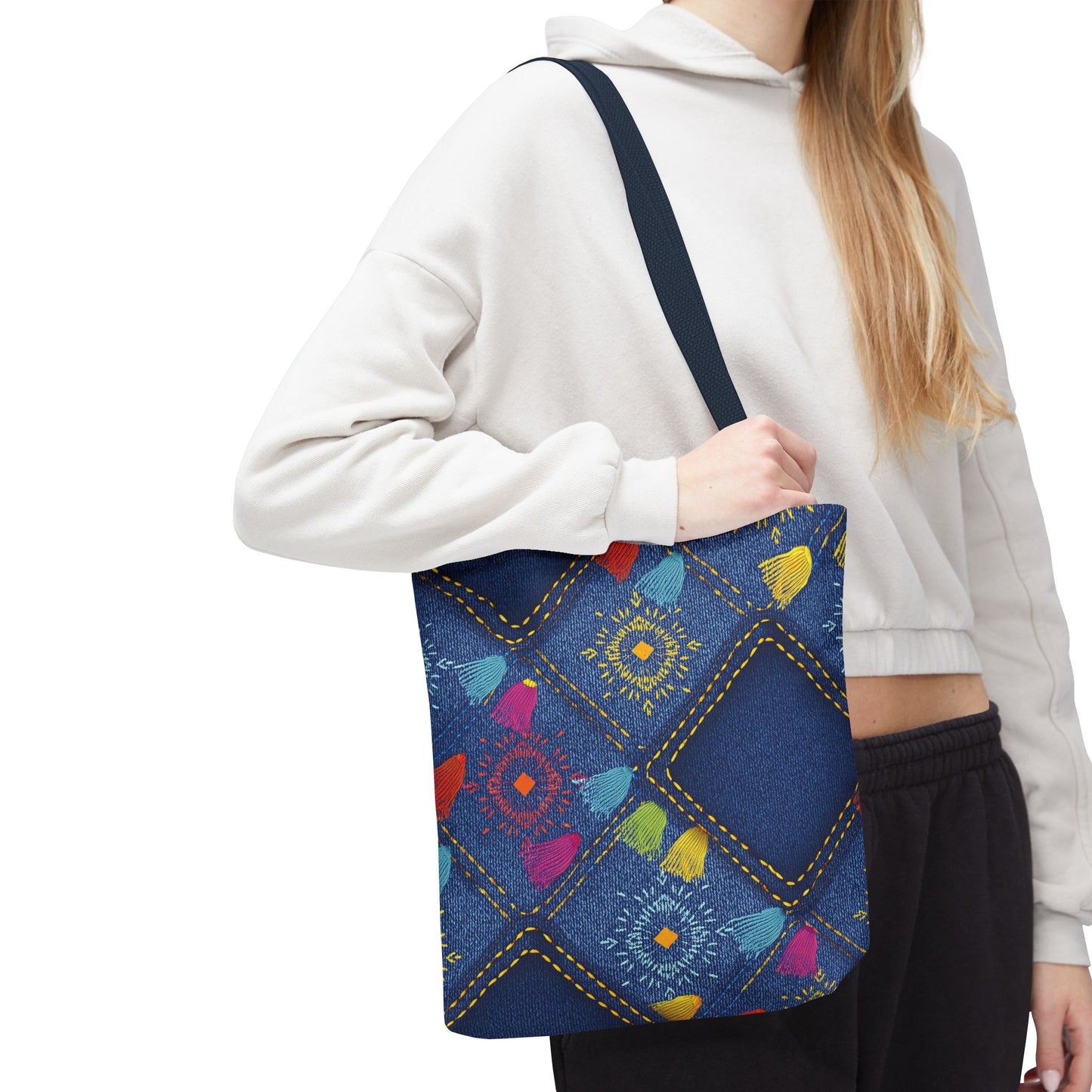 Diwali Graphic Denim Fabric Imitation Print Unisex Canvas Bag Poly Spun 3 Sizes Tote Bag 205-27