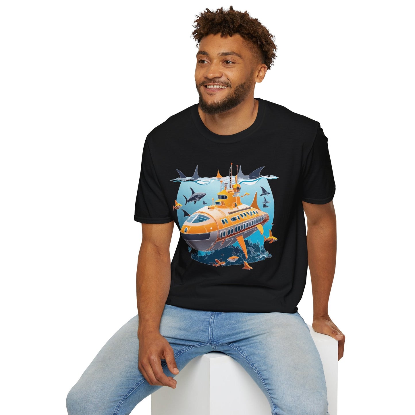 Ocean Themed Unisex Gildan Softstyle 64000 Short Sleeve T Shirt With Ocean Art Design