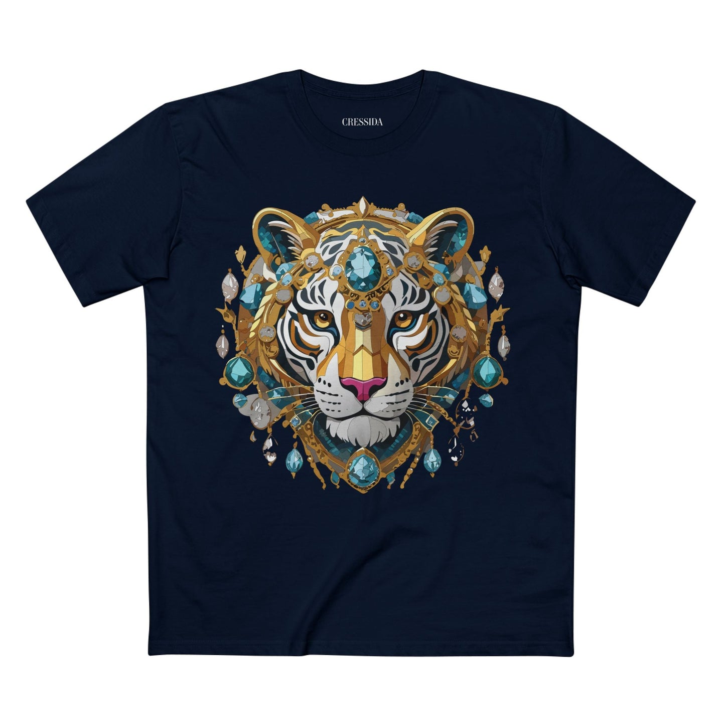 Tiger Graphic Unisex 100 Cotton Tee With Unique Animal Golden Medallion Art Design 50