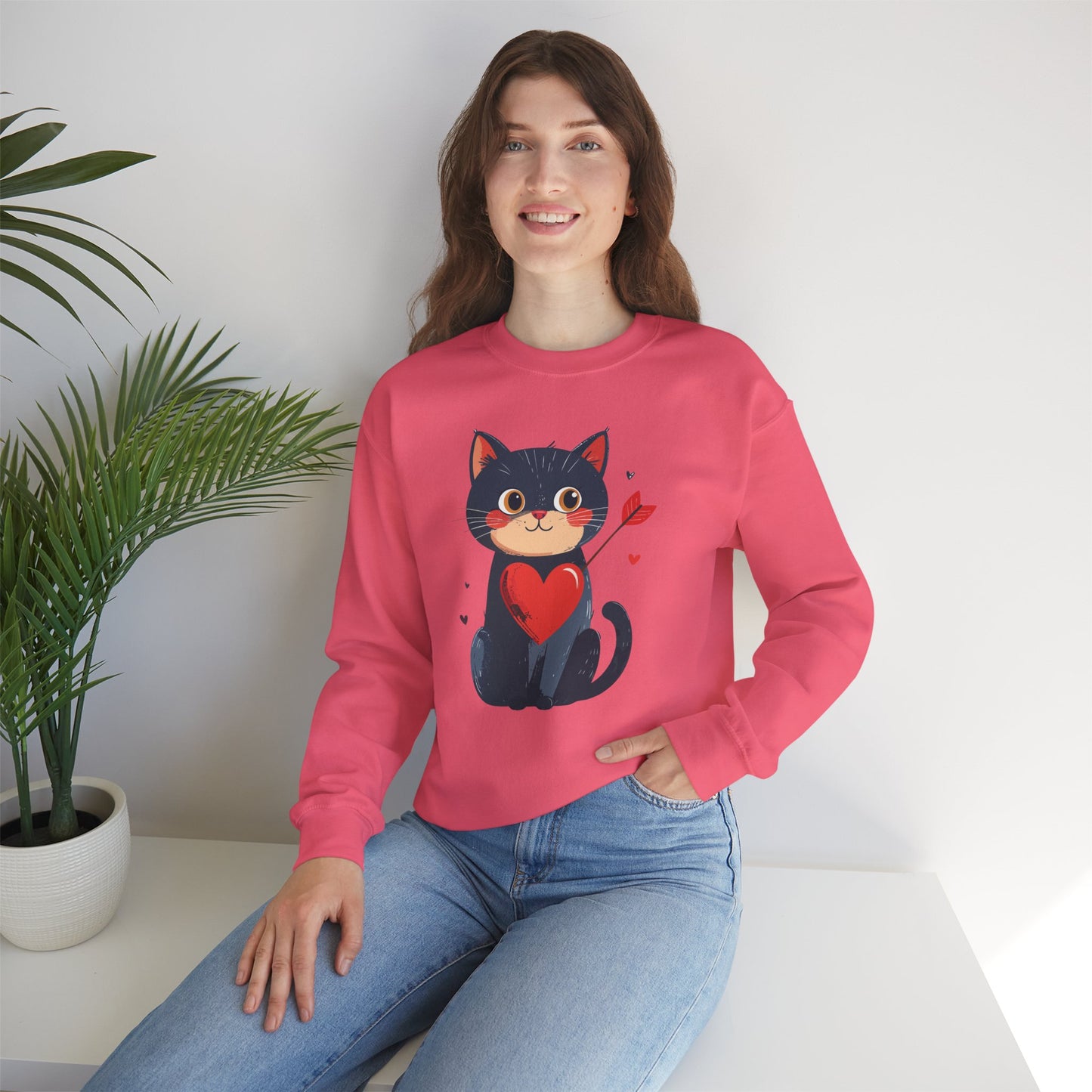 Cat Heart Sweatshirt, Heart Sweatshirt, Cat Sweatshirt, Valentine's Day Sweatshirt, 50/50 Cotton-Poly Animal Sweatshirt 108