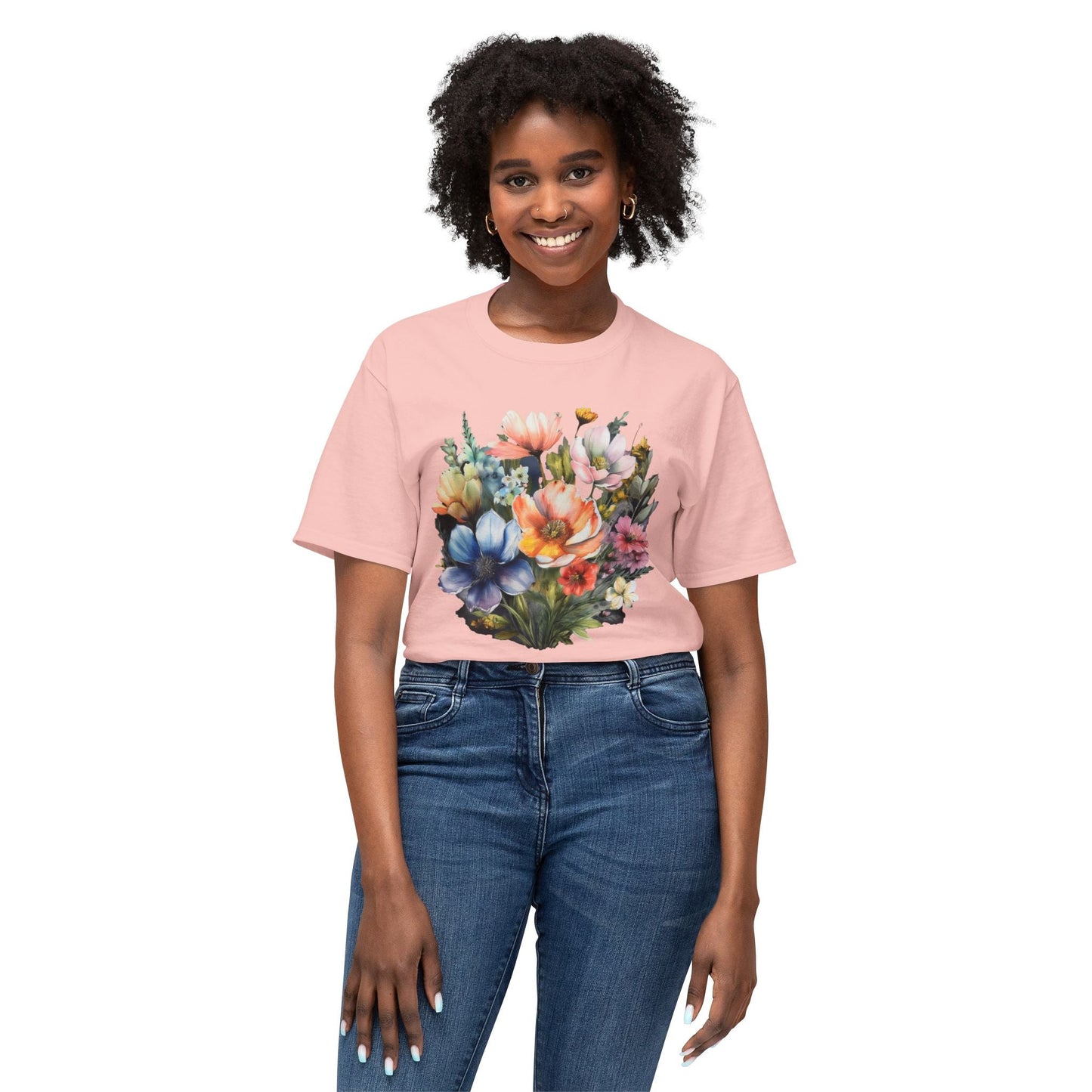 Unisex Floral Art T Shirt With Vintage Flowers Print On 100 Percent Cotton Tee For Everyday Wear