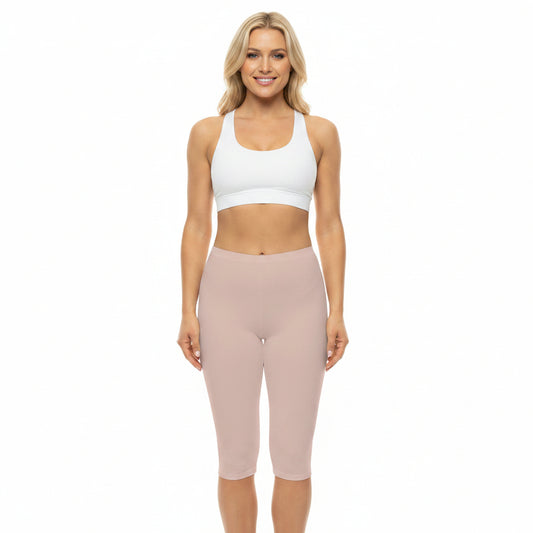 Almond Silk Color Women's Brushed Suede Poly Span Casual Capri Leggings XS-2XL
