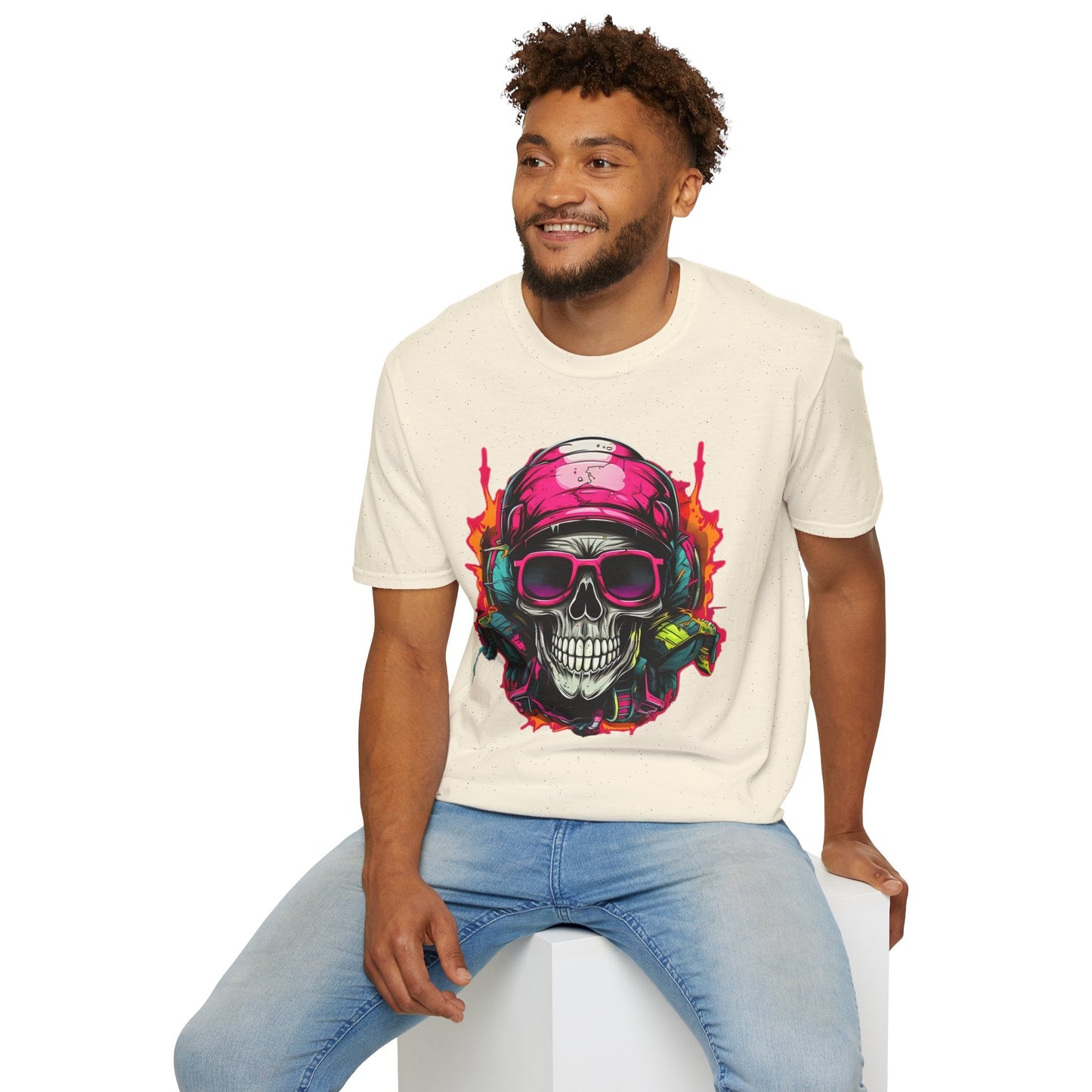 Unisex Skull Tee Shirt With Skeleton Design Gildan Softstyle 64000 Ring Spun Cotton