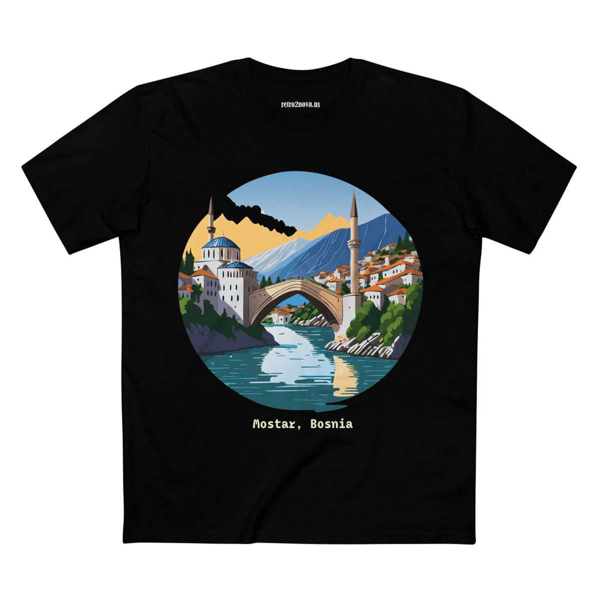 Mostar Bosnia Illustration T-Shirt | Stari Most Bridge Circle Design