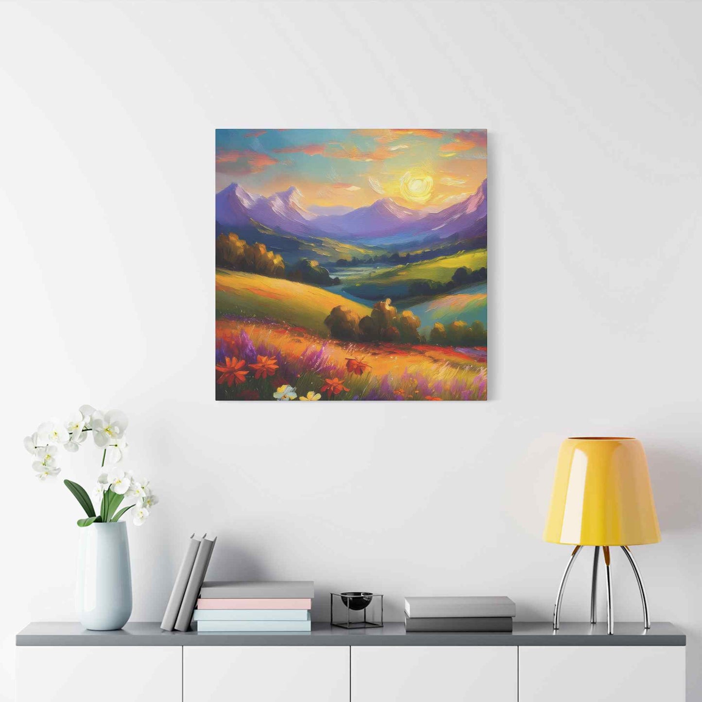 Landscape Print Canvas, Oil Paint Print 20x20, 24x24, 30x30, 32x32, 36x36 Art Design Print Pine-Wood Inner Frame MC-38