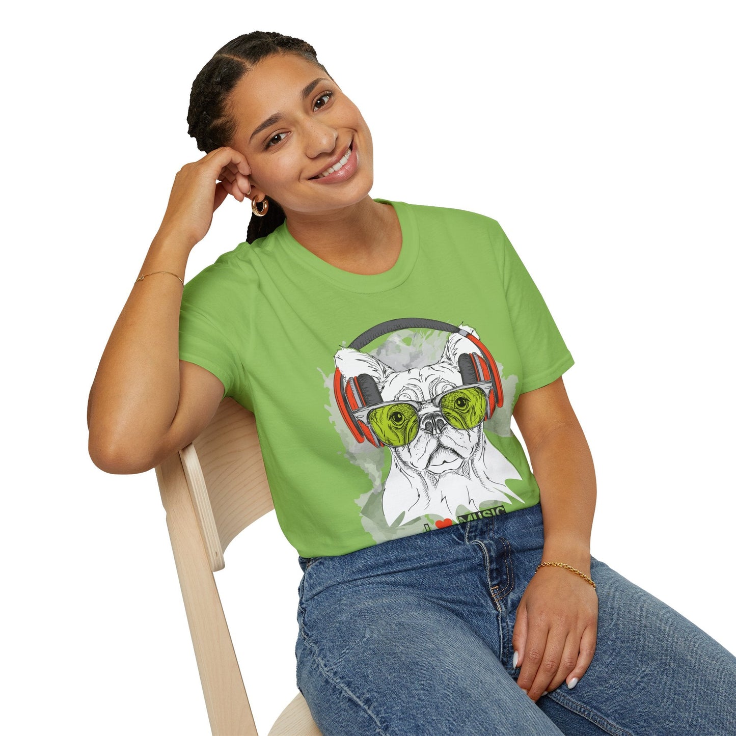 I Love Music Animals Shirt With Headphones Unisex Softstyle Tee 100 Percent Ring Spun Cotton