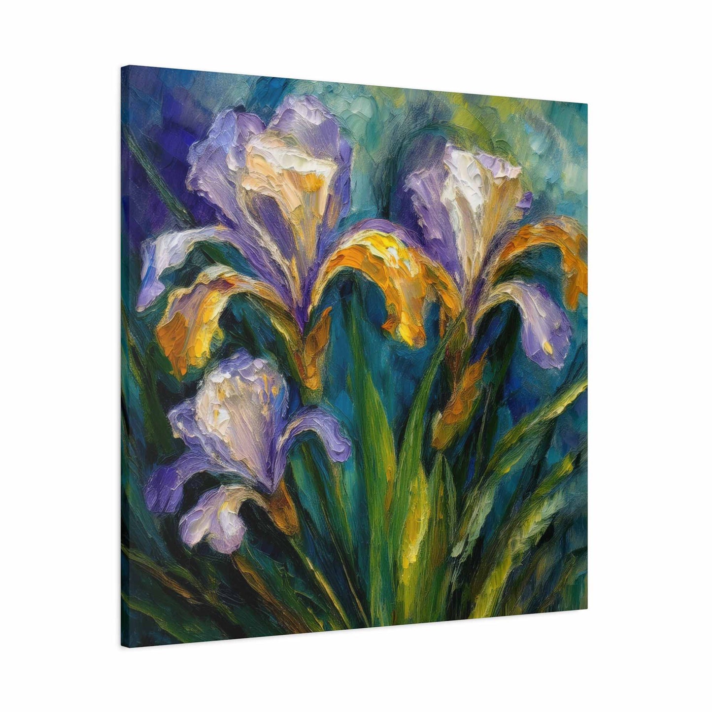 Irises Floral Print Canvas, Floral Oil Paint Print 20x20, 24x24, 30x30, 32x32, 36x36 Art Design Pine-Wood Inner Frame MC-183
