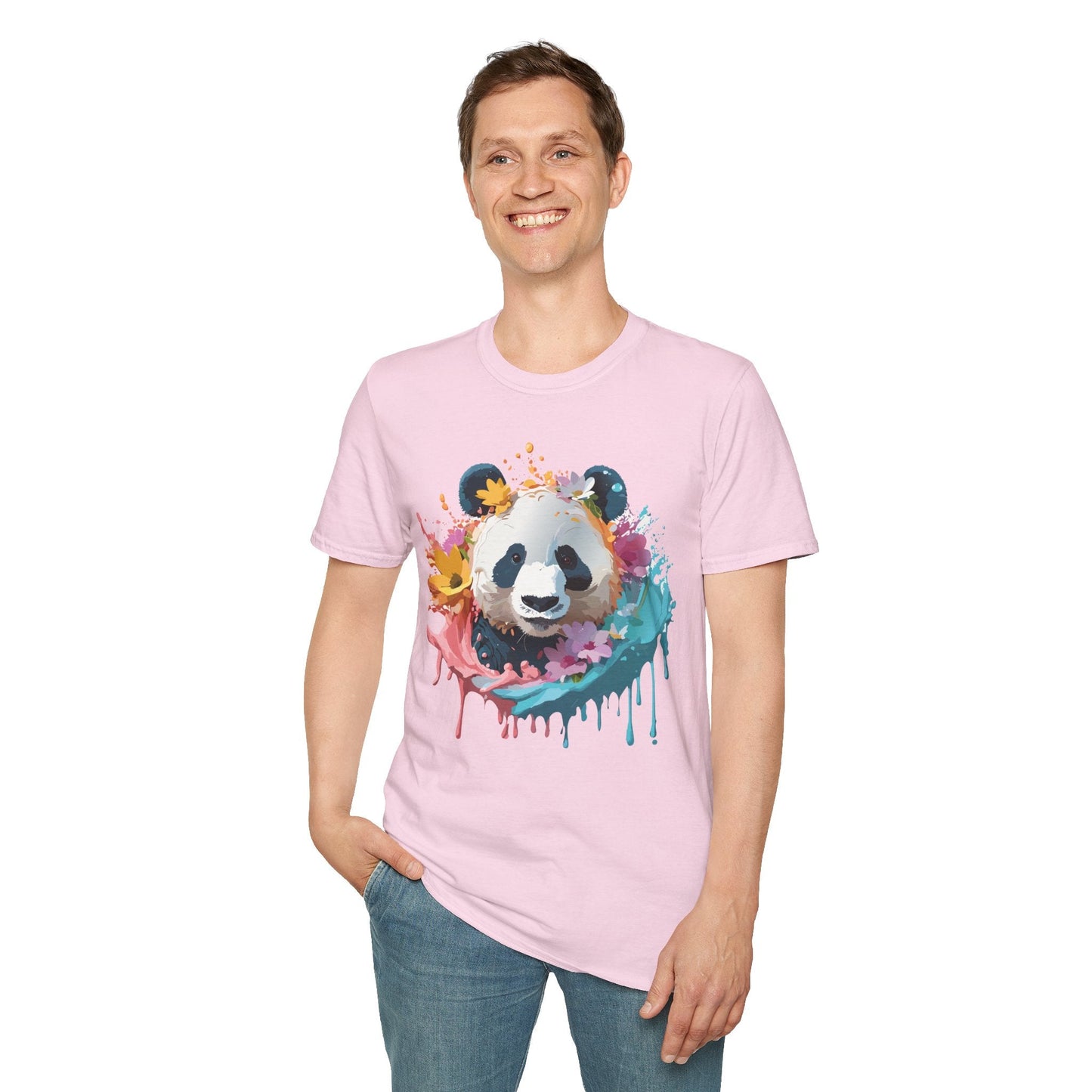 Unisex Panda Shirt Softstyle Tee 100 Percent Ring Spun Cotton Casual Animal Print