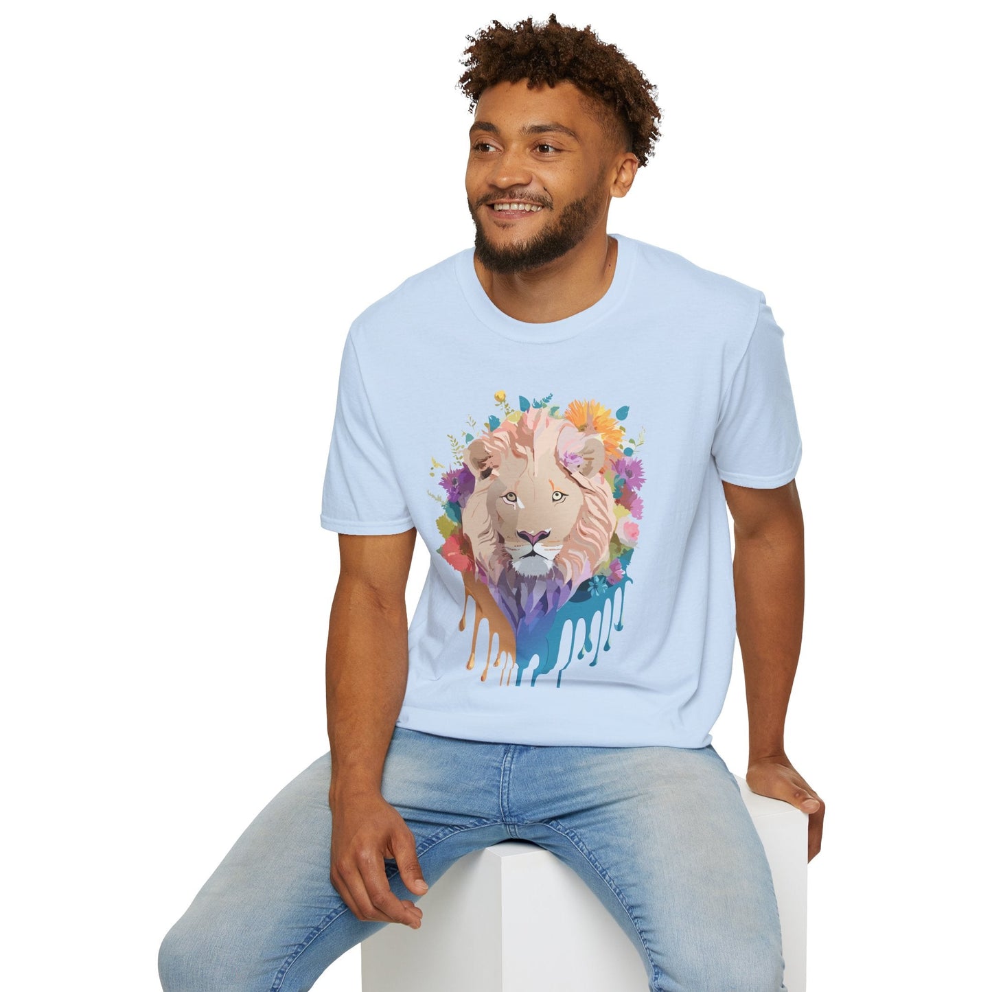 Unisex Lion Shirt Floral Lion Tee Softstyle Gildan 64000 100 Percent Cotton