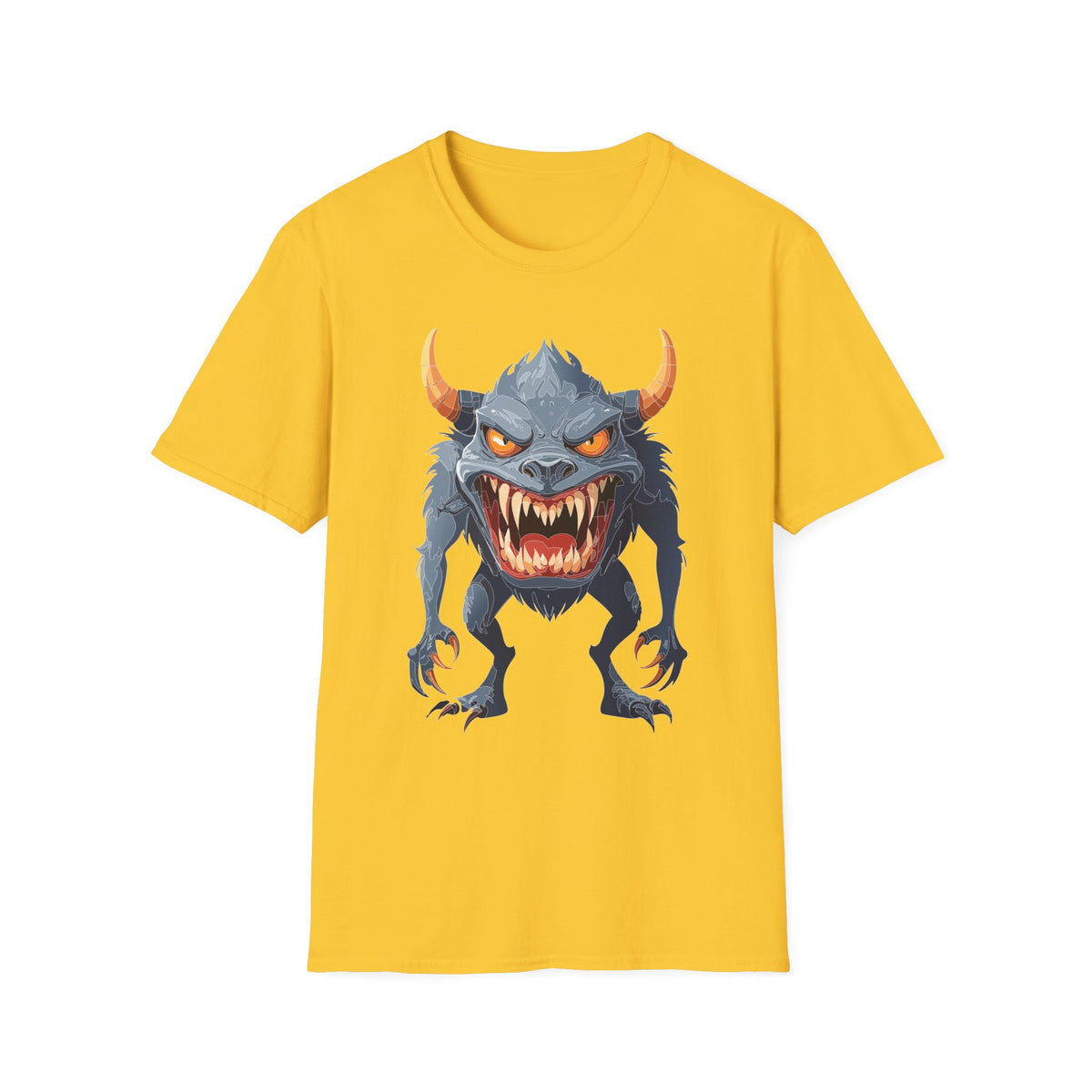 Demonic Monster Graphic T-Shirt — Fierce Horned Creature Cartoon Graphic Tee Unisex 100 Cotton Gildan T-Shirt