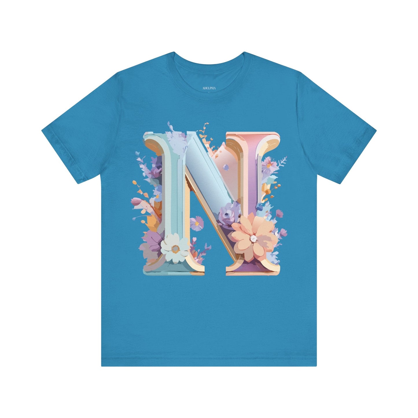 Letter N Shirt Graphic Tee Unisex Vintage Inspired Art Adelpha Design Short Sleeve