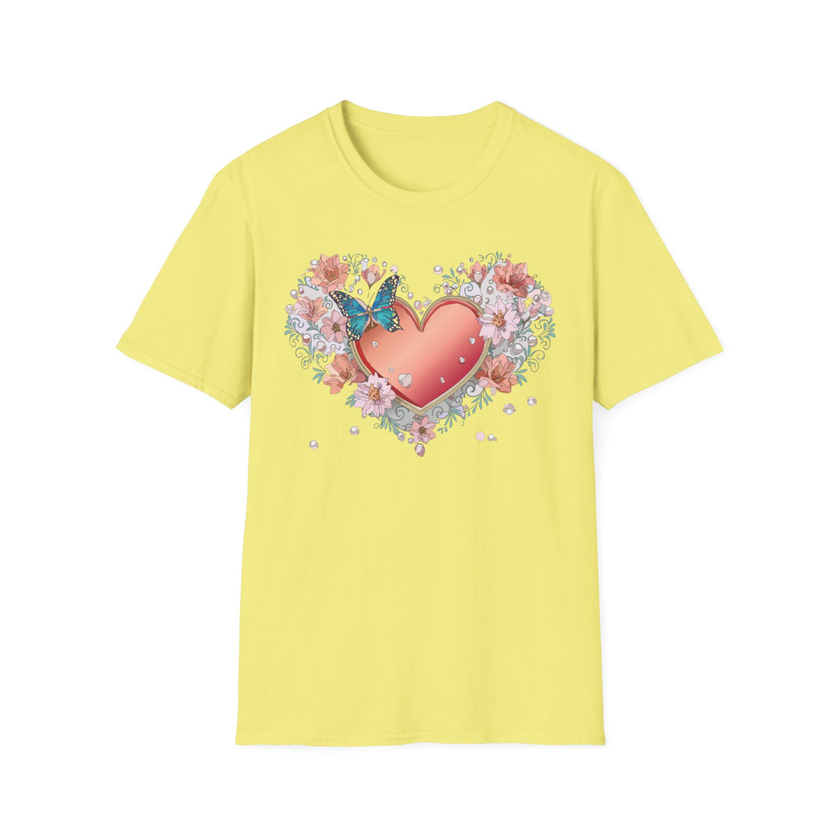 Butterfly Heart Floral Blue Butterfly Graphic Design Unisex 100 Cotton Gildan T-Shirt