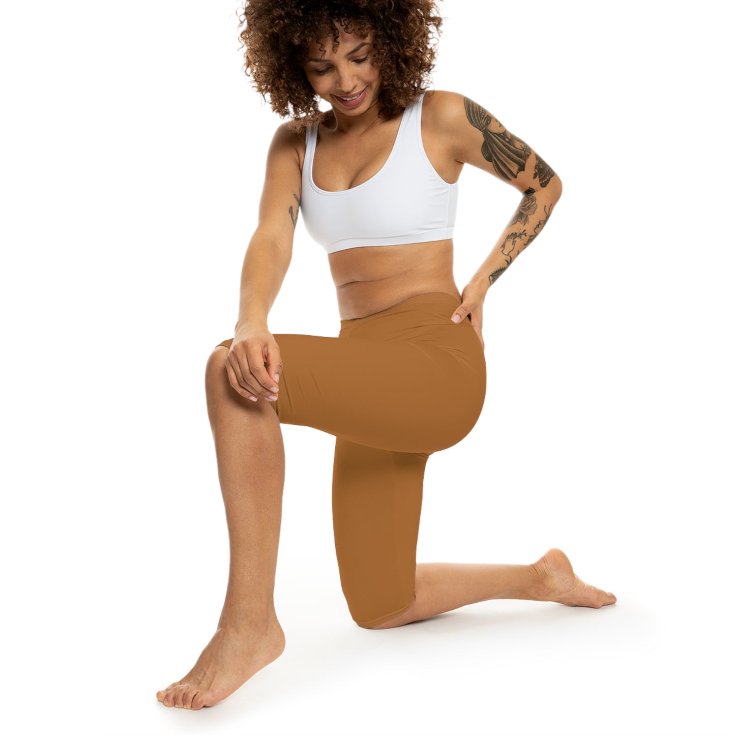 Copper Color Women's Brushed Suede Poly Span Casual Capri Leggings XS-2XL
