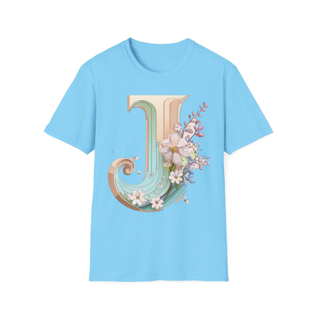 Floral Letter J monogram T-Shirt | Vintage pastel initial tee