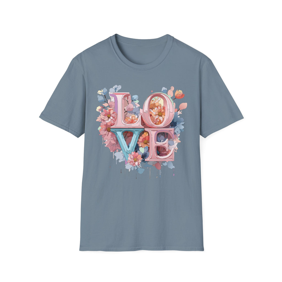 Floral LOVE Lettering T-Shirt | Pink Blue Floral Typography Tee