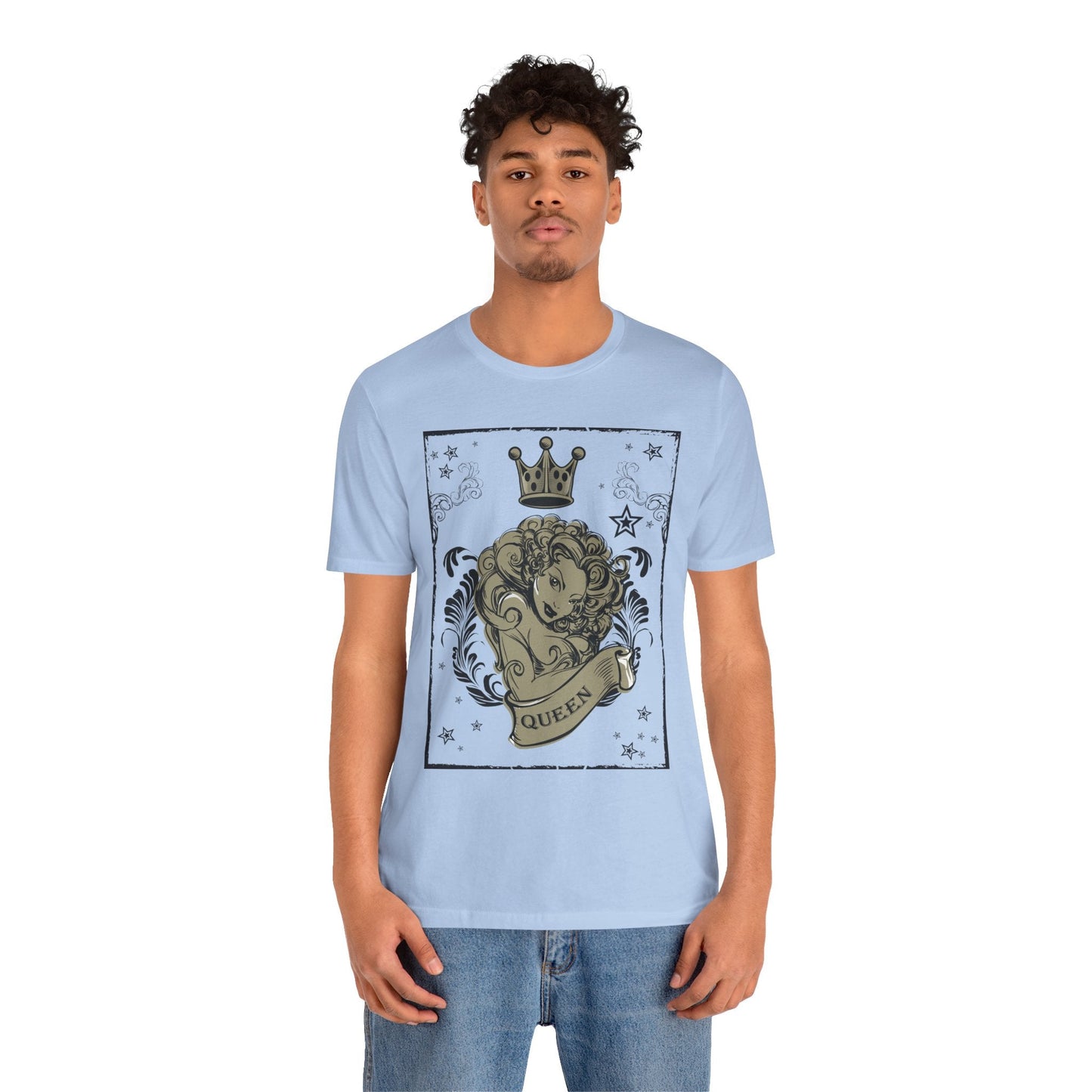 Crown Face Portrait Graphic Tee Vintage Floral Illustration Rock Band T-Shirt