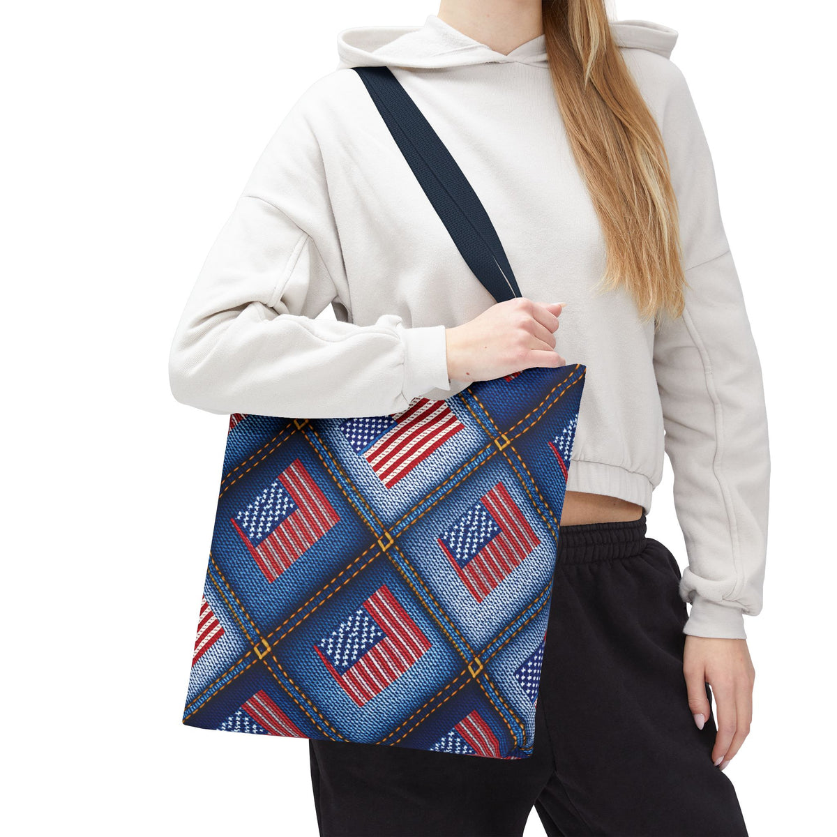 4th of July Graphic Denim Fabric Imitation Print Unisex Canvas Bag Poly Spun 3 Sizes Tote Bag 200-21