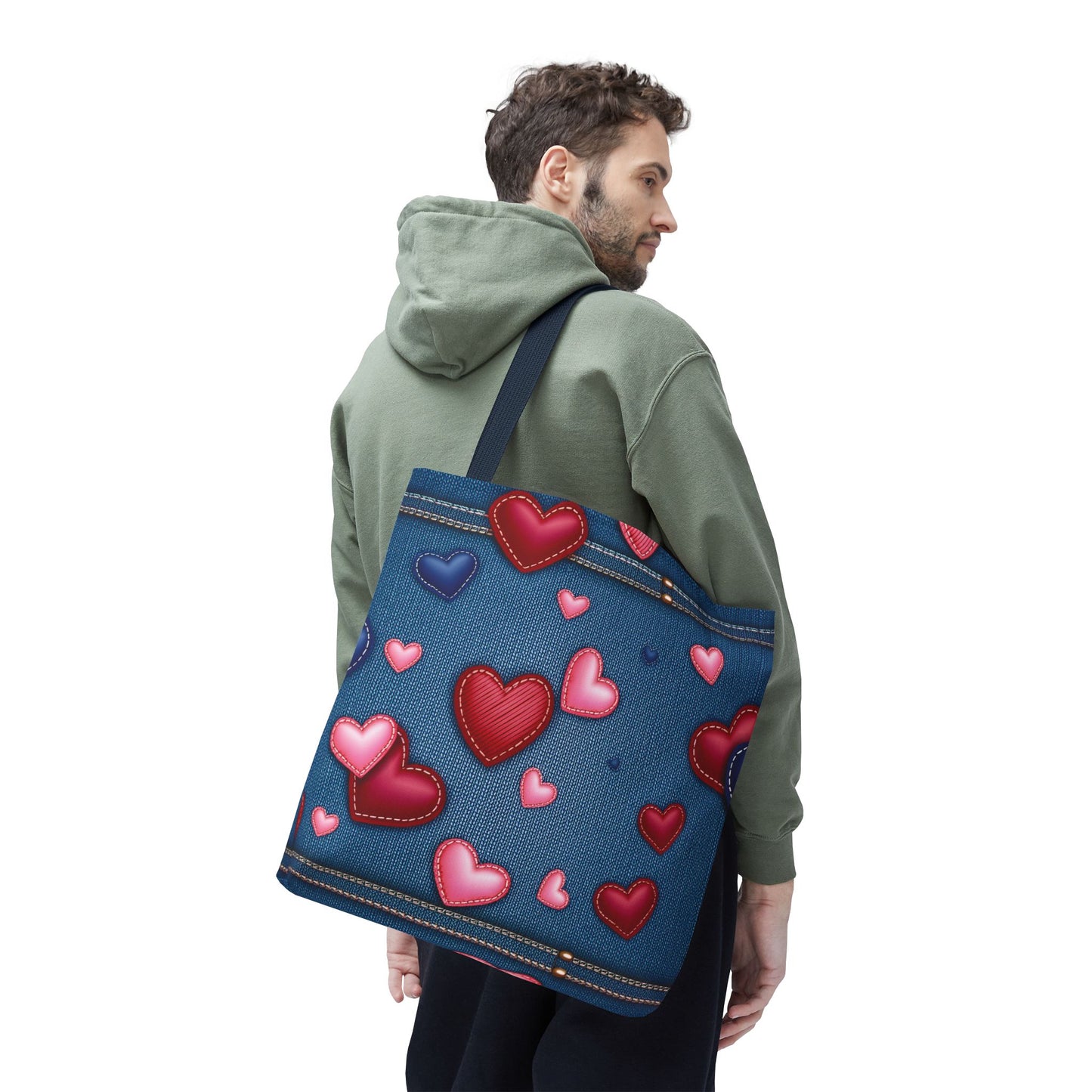 Love Day Graphic Design Denim Fabric Imitation Print Unisex Canvas Bag POLY 3 Sizes Tote Bag 201-29