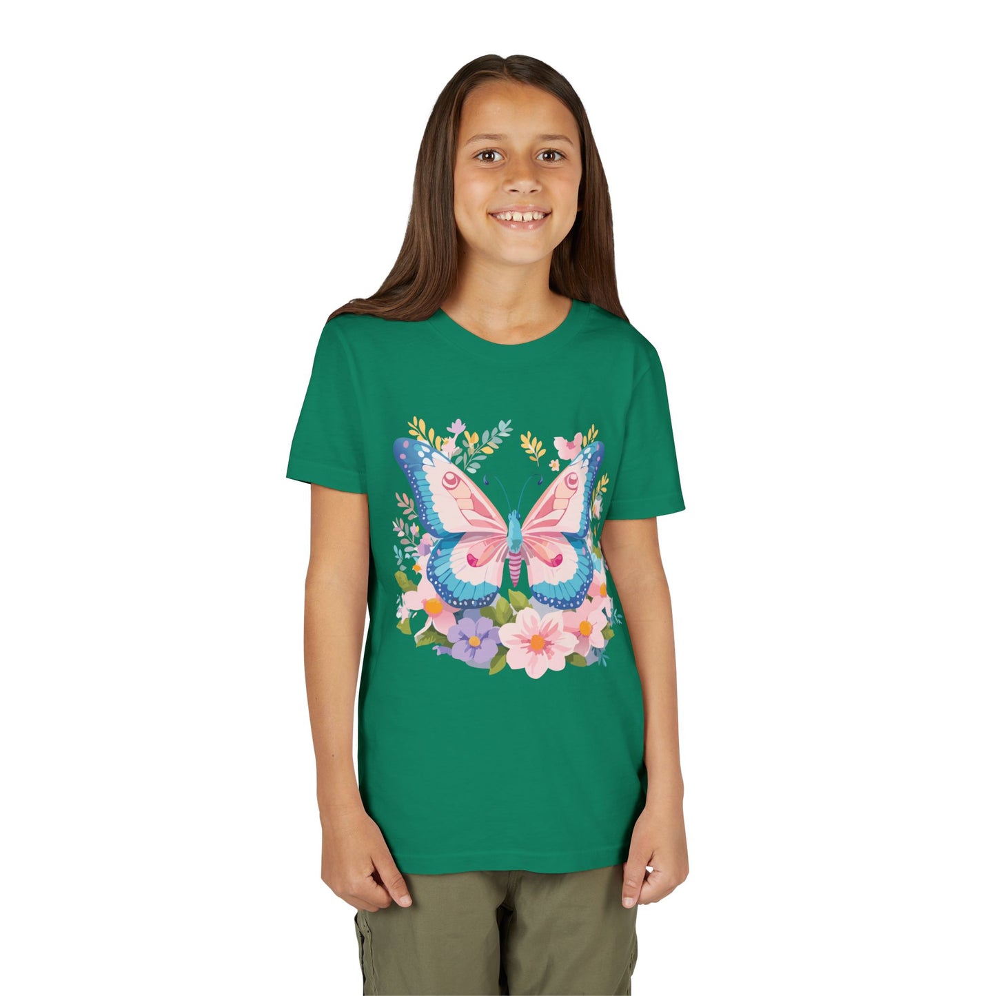 Camiseta juvenil Butterfly Blossom: camiseta de manga corta colorida para celebraciones de primavera (9 a 14 años)