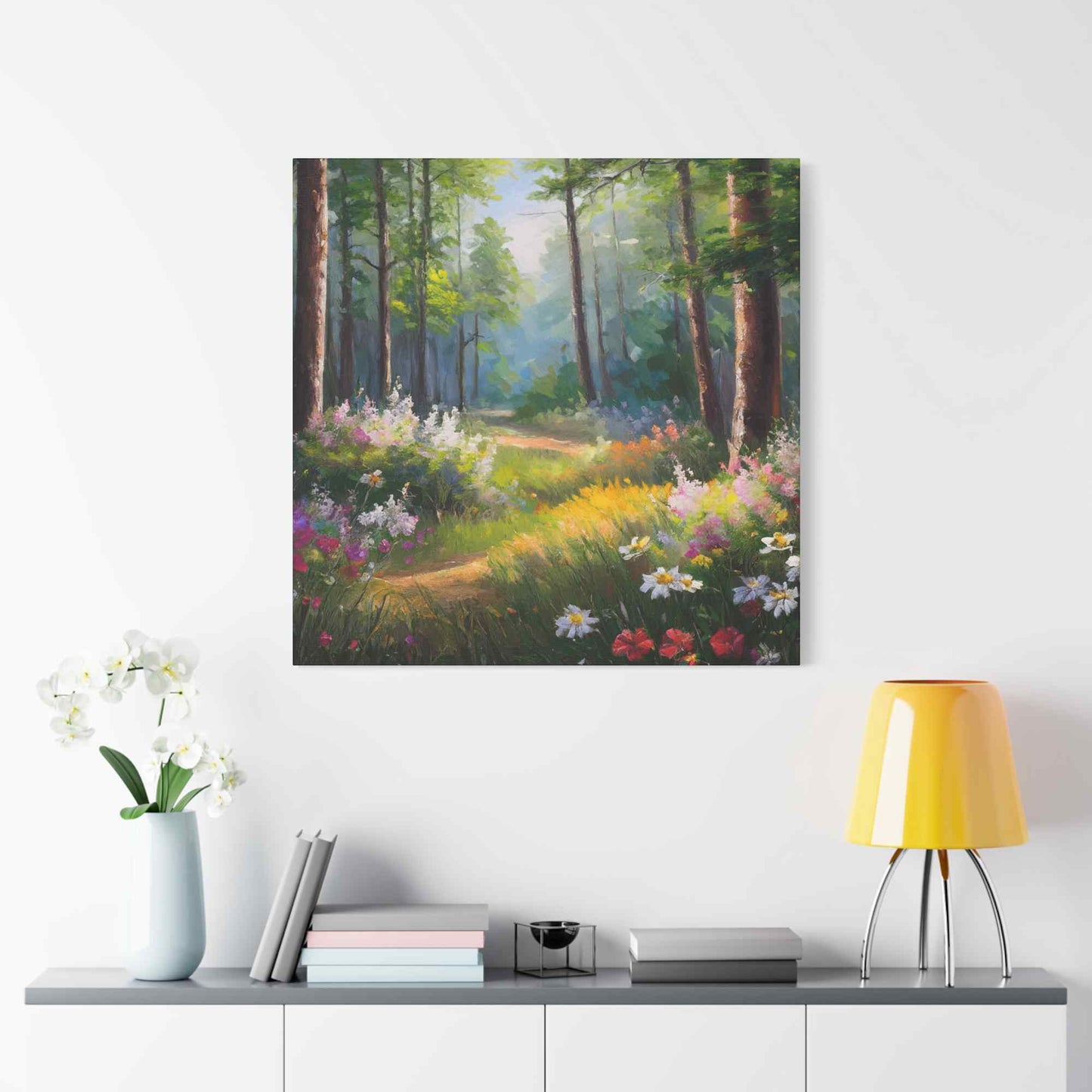 Summer Forest Print Canvas, Oil Paint Print 20x20, 24x24, 30x30, 32x32, 36x36 Art Design Print Pine-Wood Inner Frame MC-91
