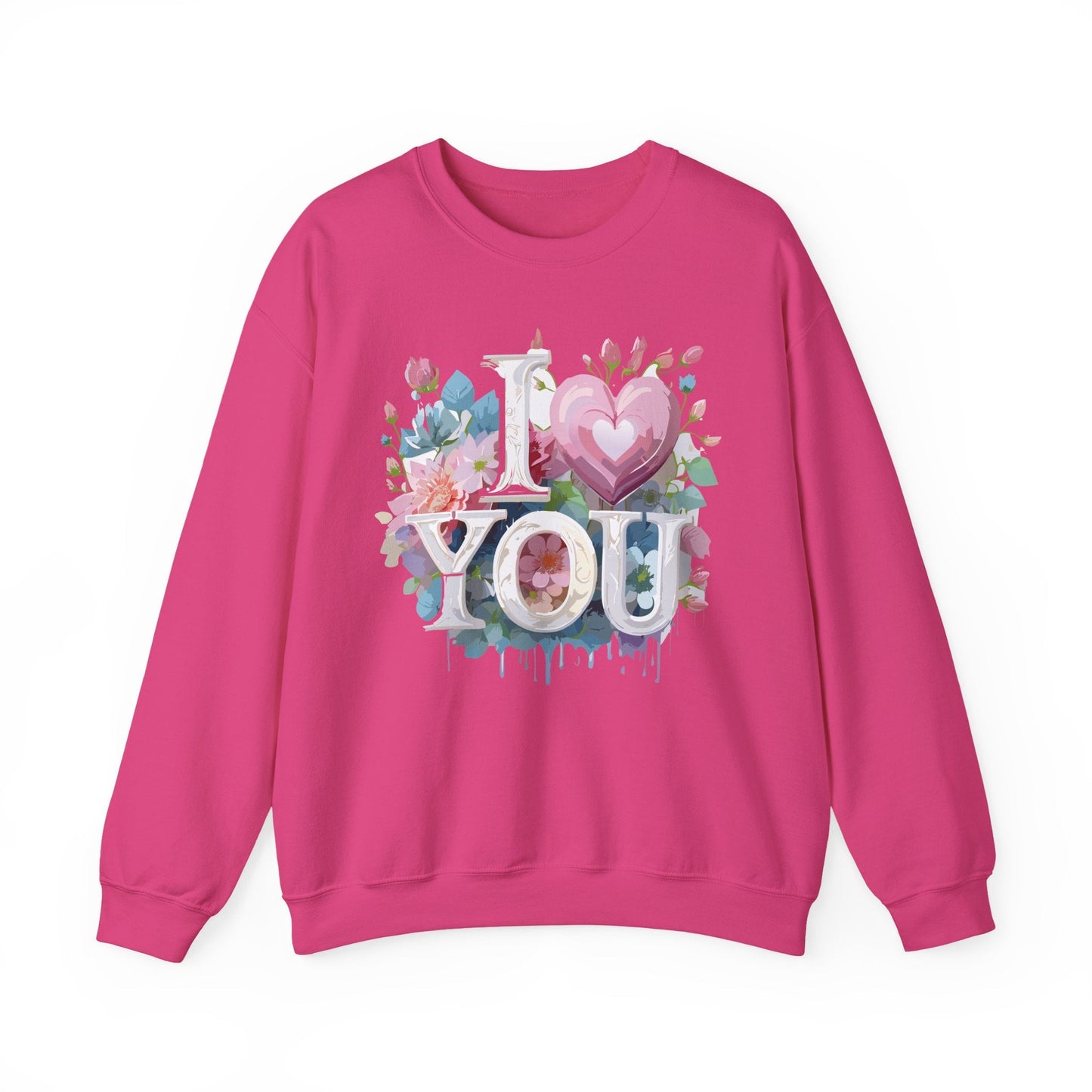 Floral Love Sweatshirt Unisex Valentine Day Flower Print Crewneck Gildan 18000 Cozy