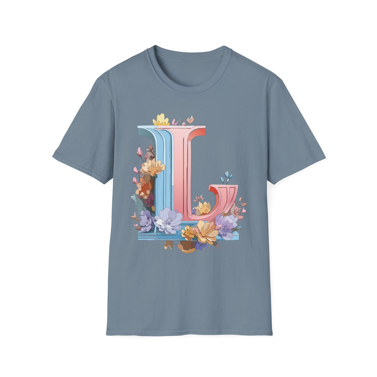 Floral Letter L T-Shirt | Pastel Monogram Tee