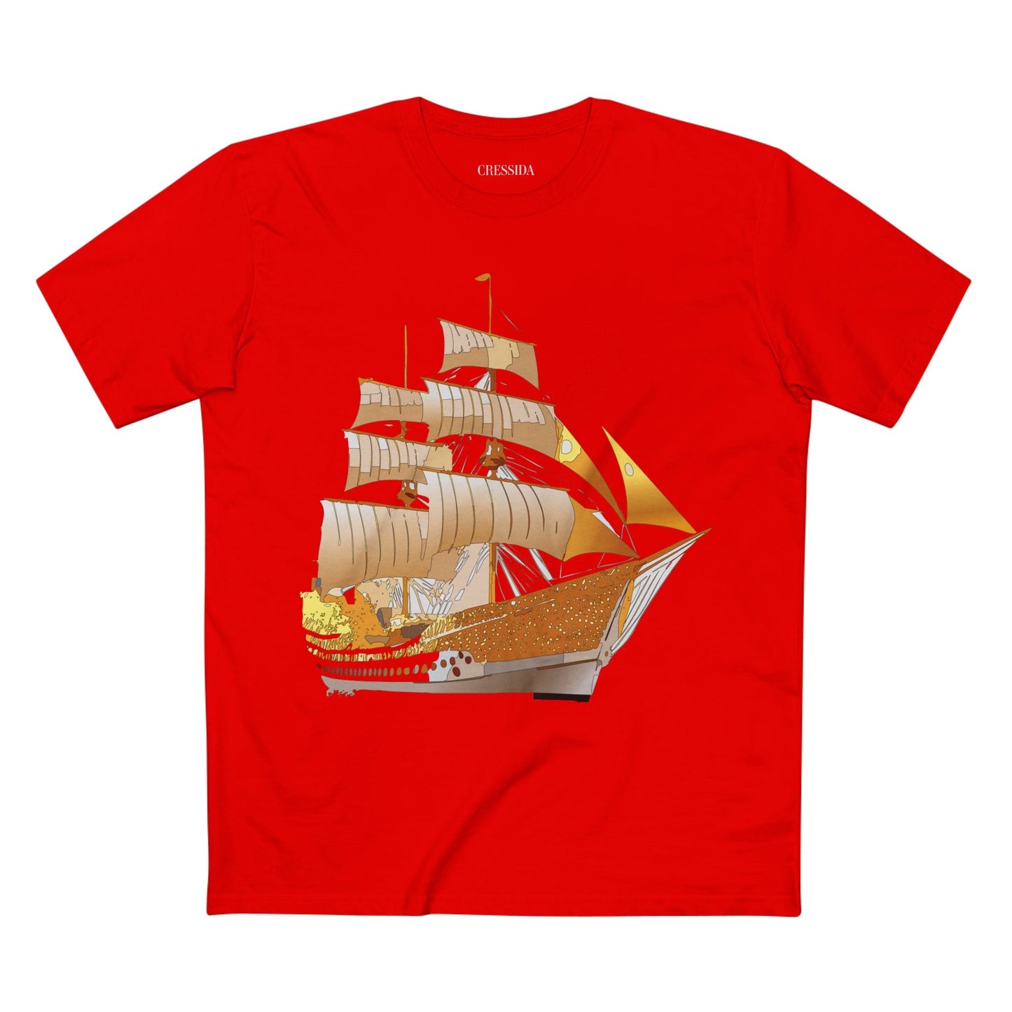 Ship Graphic Unisex 100 Cotton T-Shirt with Gold Frigate Art Design 24