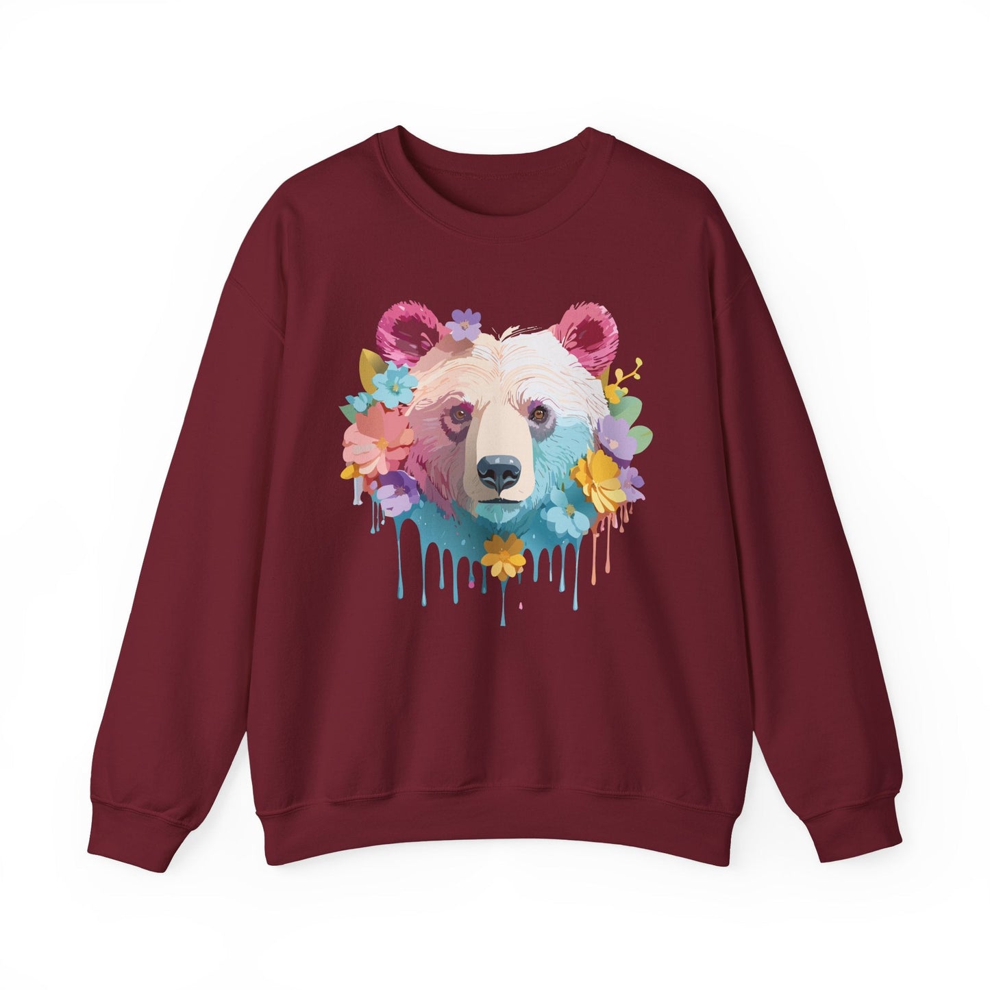Unisex Floral Bear Sweatshirt Gildan 18000 Art Design Animals