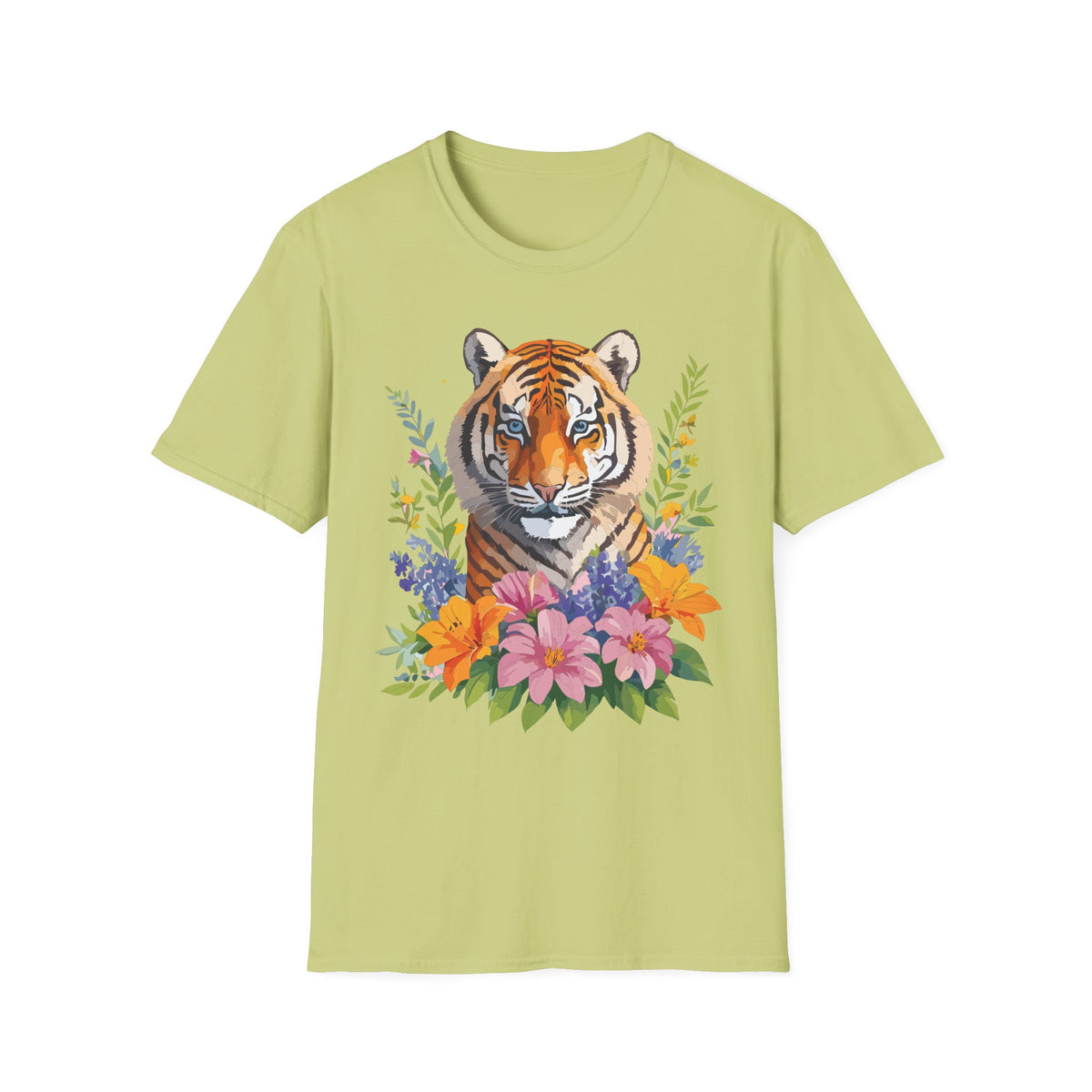 Floral Tiger Illustration T-Shirt | Tiger Face with Flowers