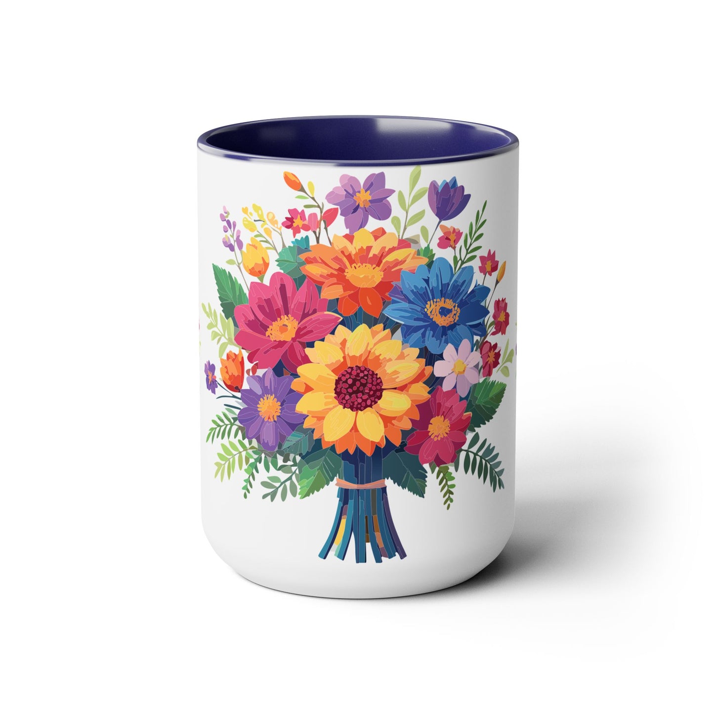 Taza de café de dos tonos con flores