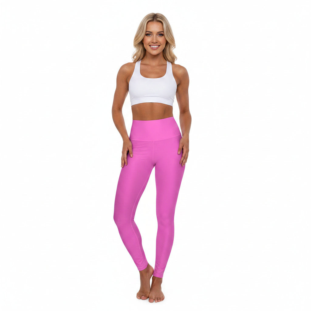 Bubblegum Fizz Pink Color High-Waist Yoga Leggings Women's Seamless Poly-Span Stretchy Pants XS-2XL
