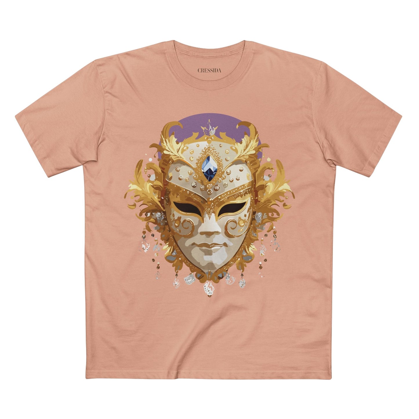 Carnival Mask Graphic T-Shirt Unisex 100 Cotton With Antique Gold Art Design Tee 18