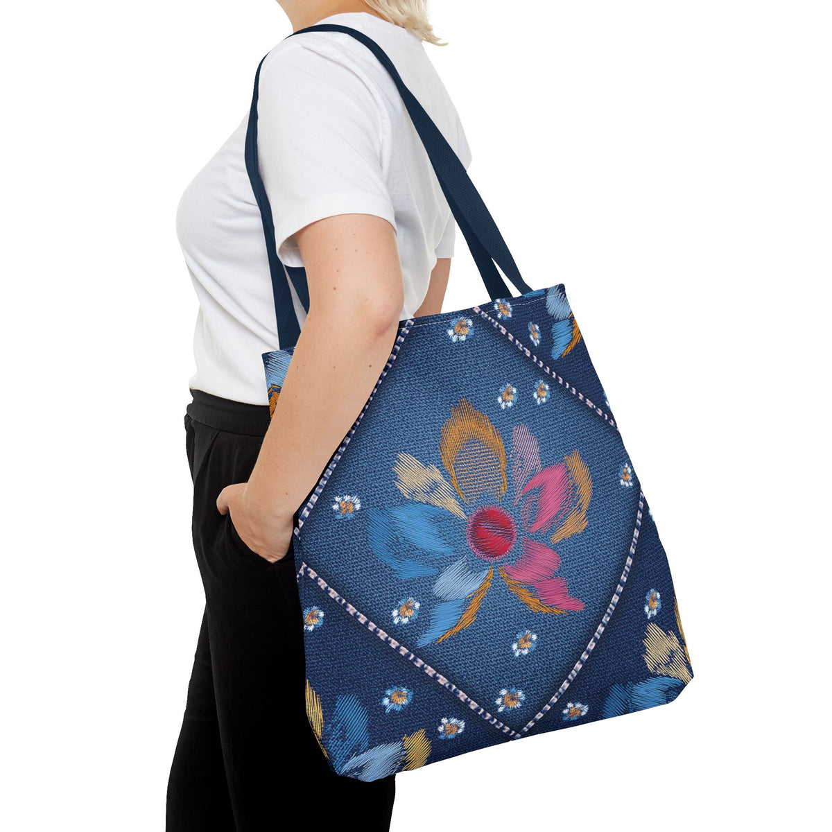 Denim Fabric Imitation Print Unisex Canvas Bag Poly Spun 3 Sizes Tote Bag 159-14